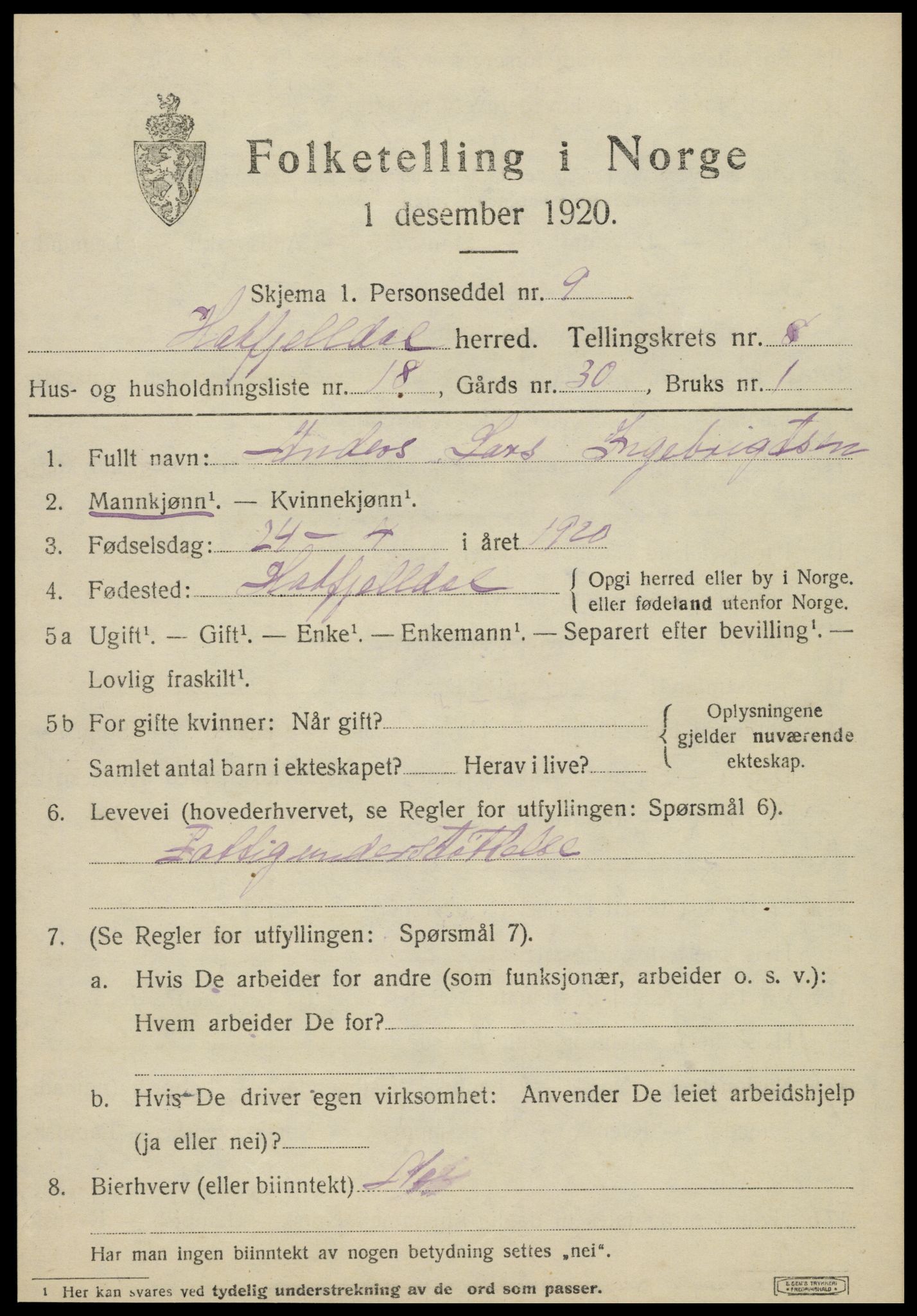 SAT, 1920 census for Hattfjelldal, 1920, p. 2146