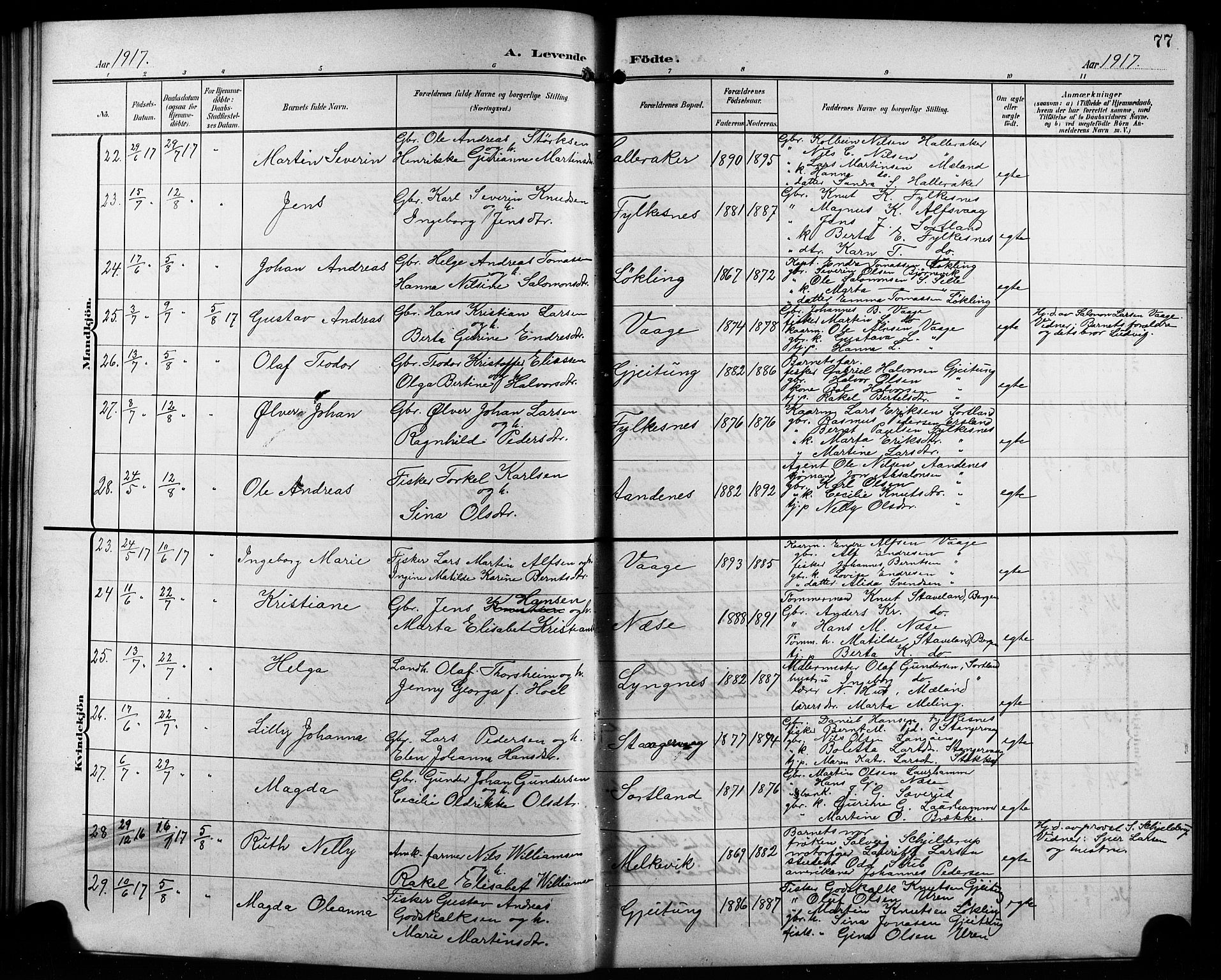 Finnås sokneprestembete, AV/SAB-A-99925/H/Ha/Hab/Habb/L0005: Parish register (copy) no. B 5, 1907-1920, p. 77