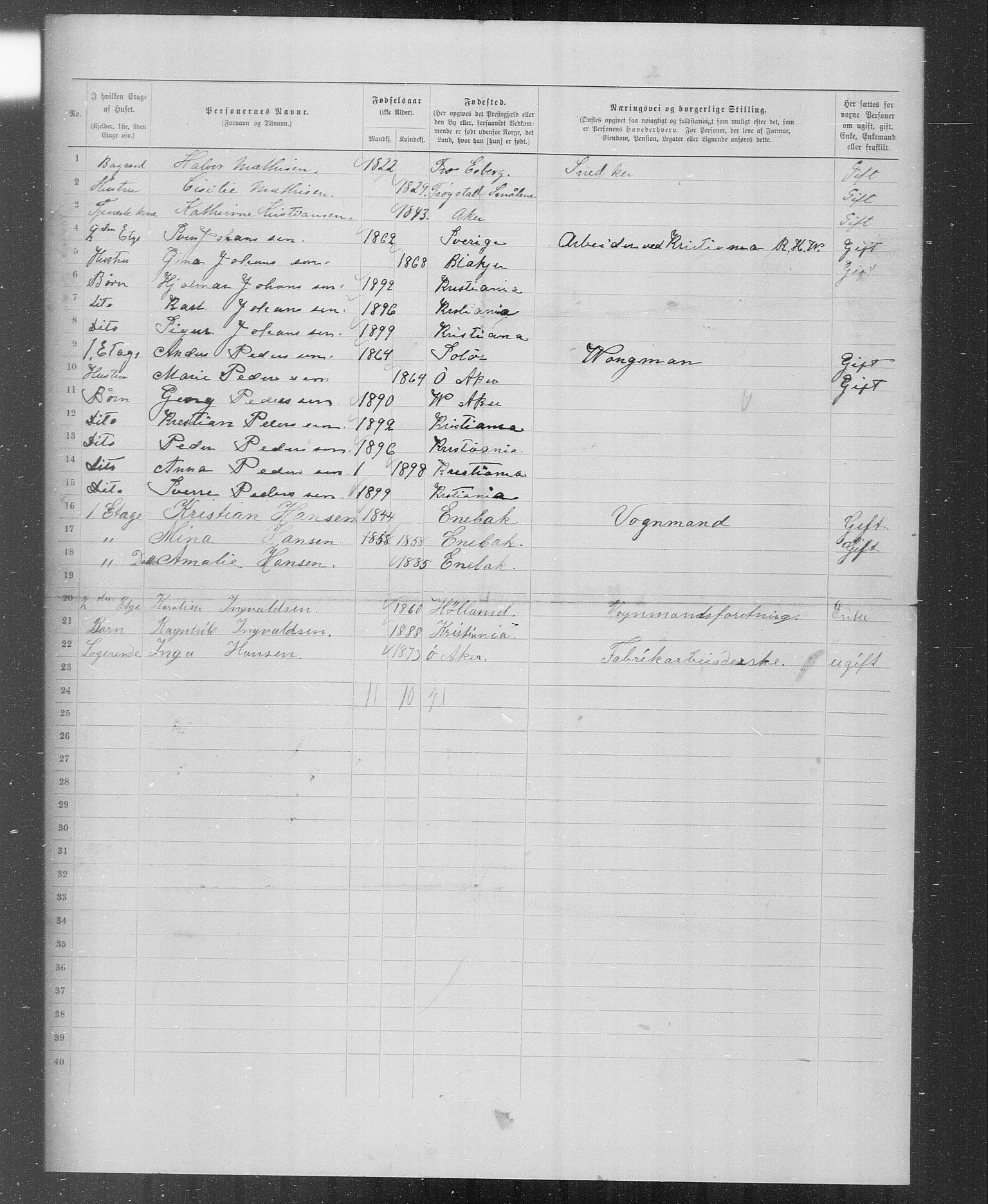 OBA, Municipal Census 1899 for Kristiania, 1899, p. 2998