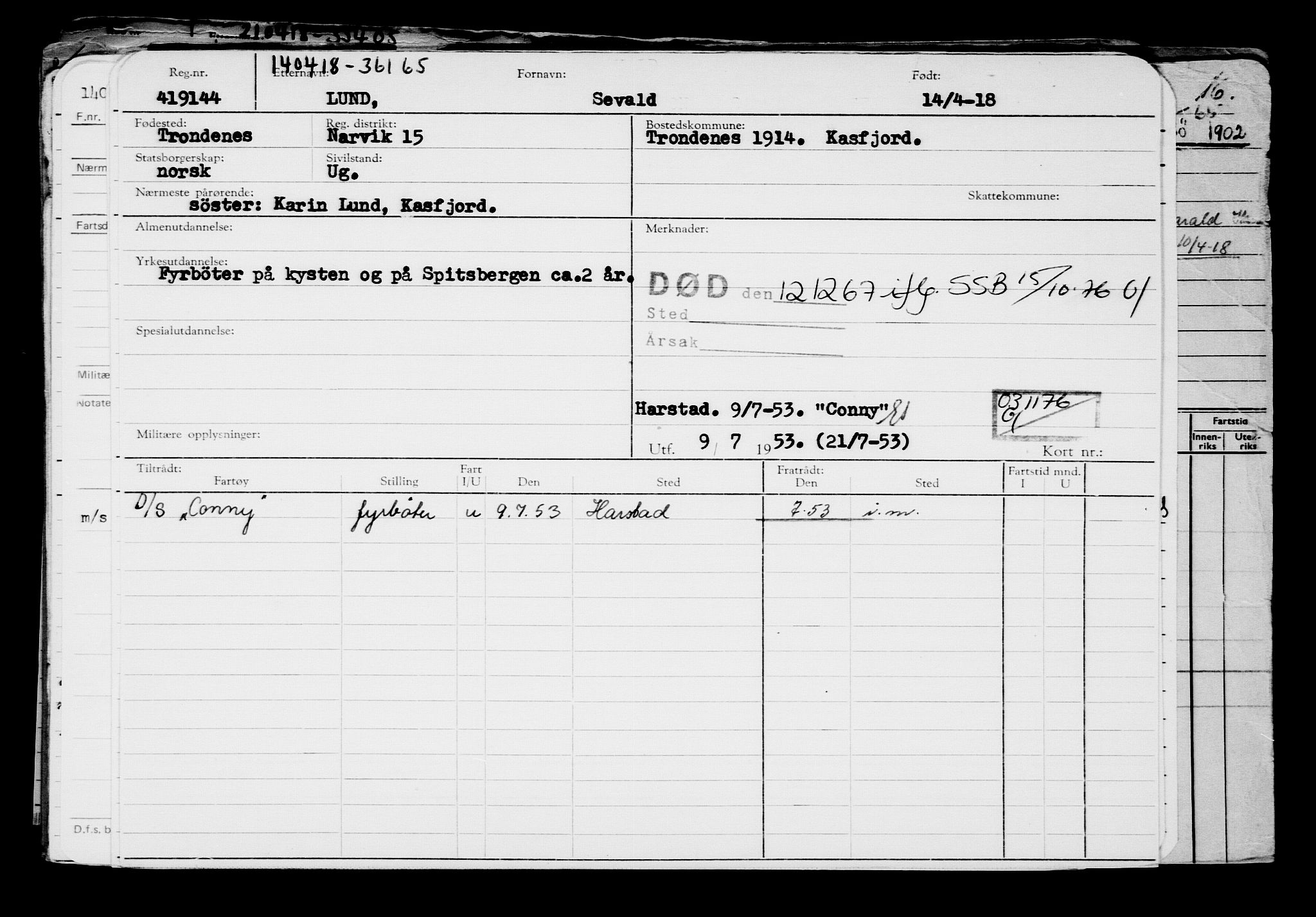 Direktoratet for sjømenn, AV/RA-S-3545/G/Gb/L0157: Hovedkort, 1918, p. 303