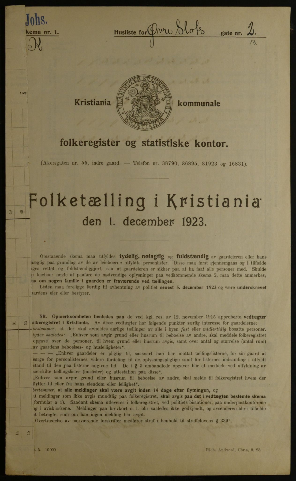 OBA, Municipal Census 1923 for Kristiania, 1923, p. 143135