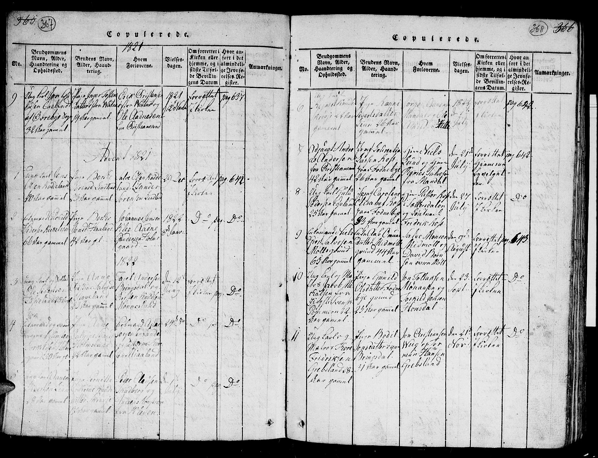 Holum sokneprestkontor, SAK/1111-0022/F/Fb/Fba/L0002: Parish register (copy) no. B 2, 1820-1849, p. 367-368