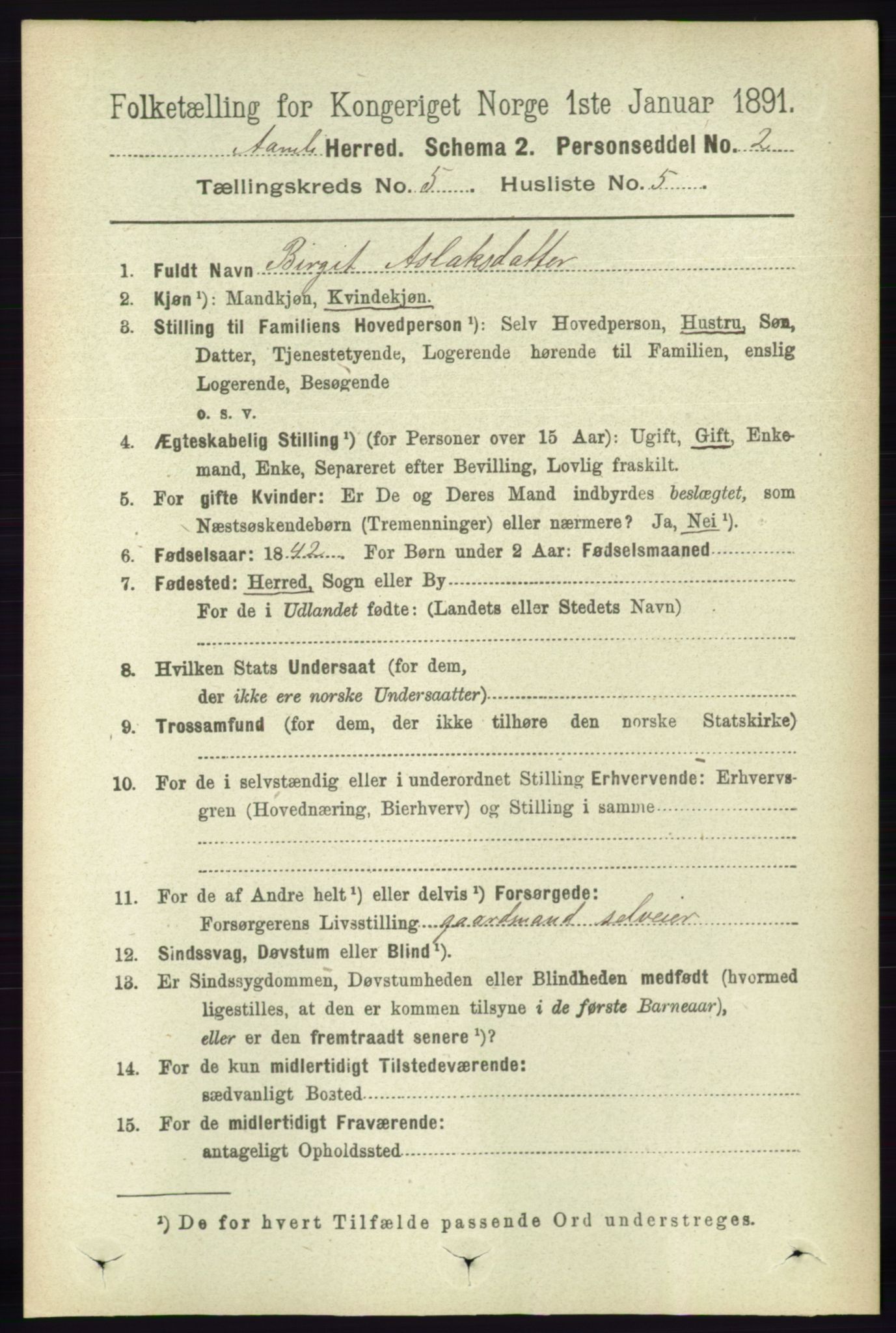 RA, 1891 census for 0929 Åmli, 1891, p. 712