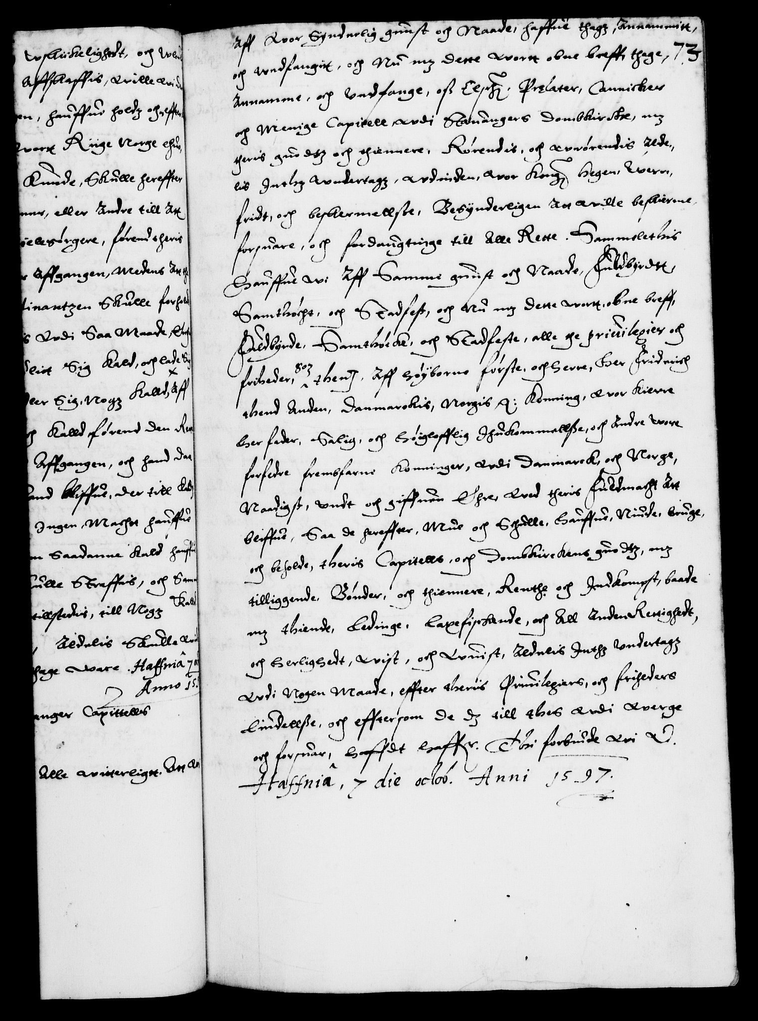 Danske Kanselli 1572-1799, RA/EA-3023/F/Fc/Fca/Fcaa/L0003: Norske registre (mikrofilm), 1596-1616, p. 73a