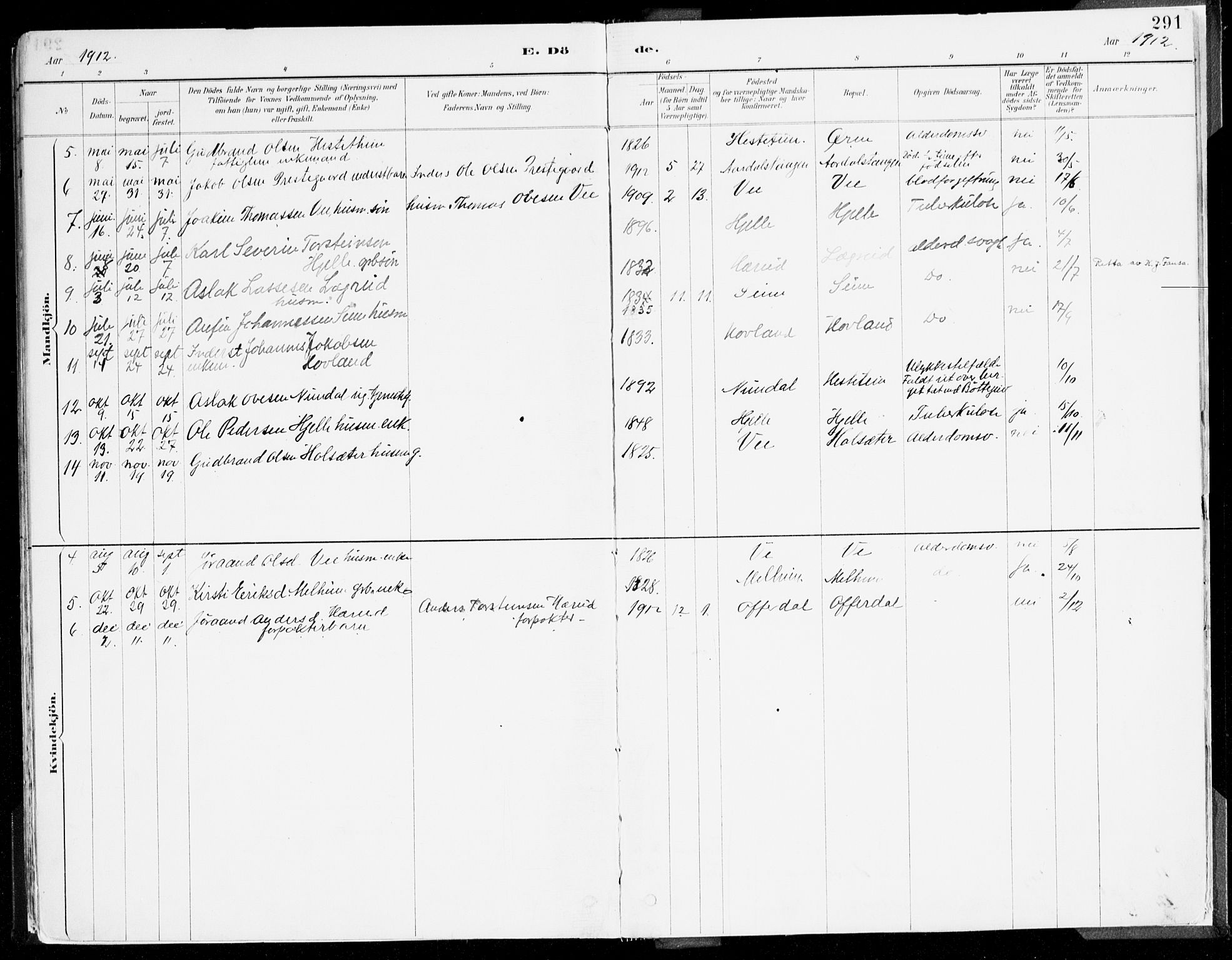 Årdal sokneprestembete, SAB/A-81701: Parish register (official) no. A 5, 1887-1917, p. 291