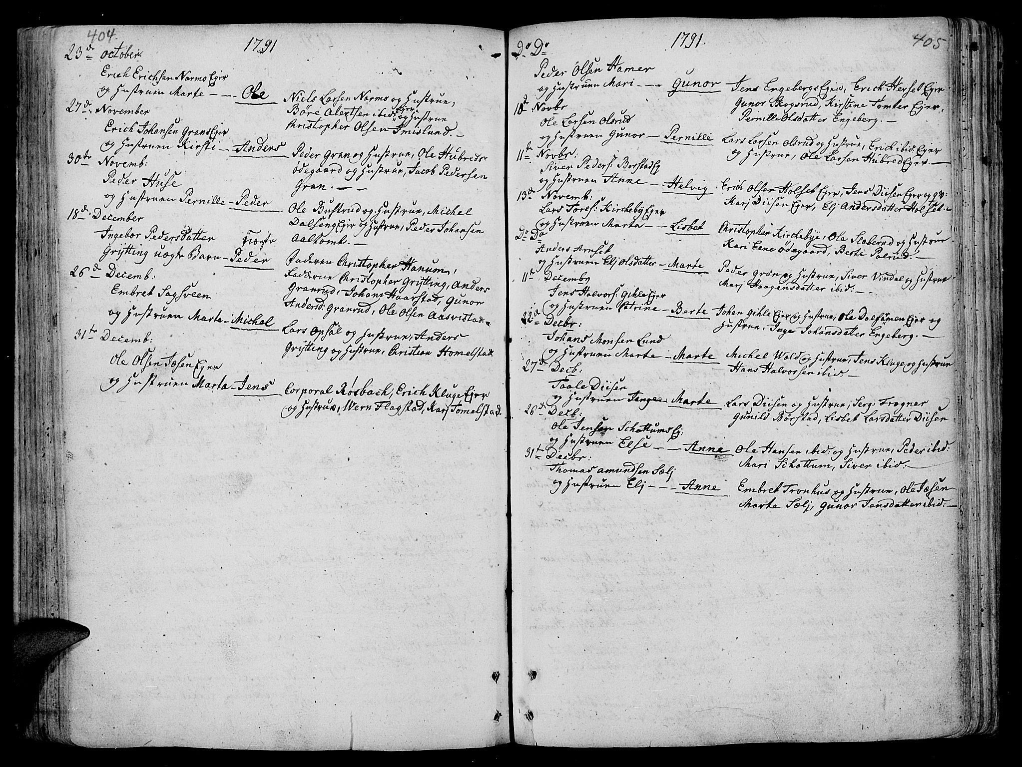 Vang prestekontor, Hedmark, AV/SAH-PREST-008/H/Ha/Haa/L0005: Parish register (official) no. 5, 1732-1809, p. 404-405