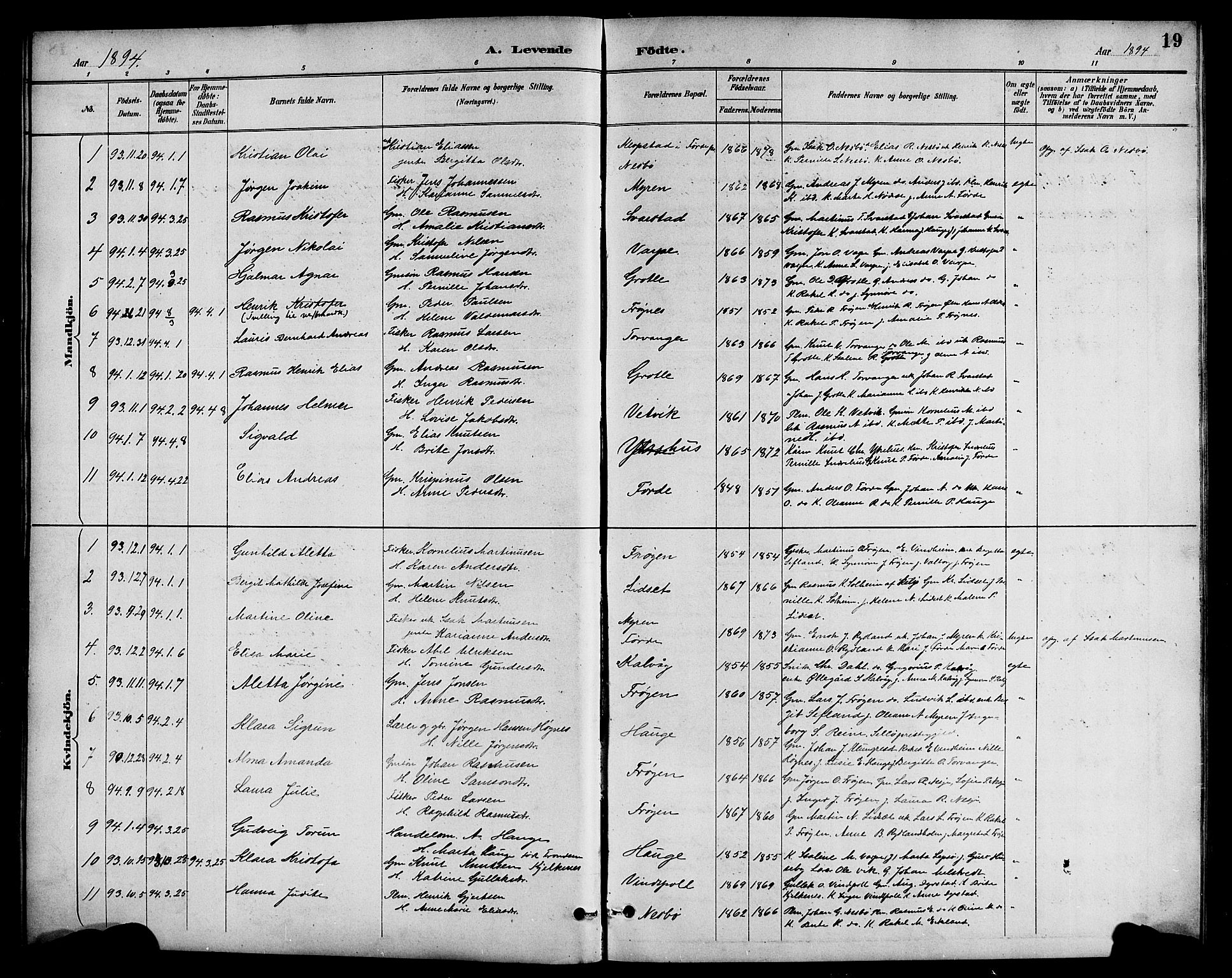 Bremanger sokneprestembete, AV/SAB-A-82201/H/Hab/Haba/L0003: Parish register (copy) no. A 3, 1890-1908, p. 19
