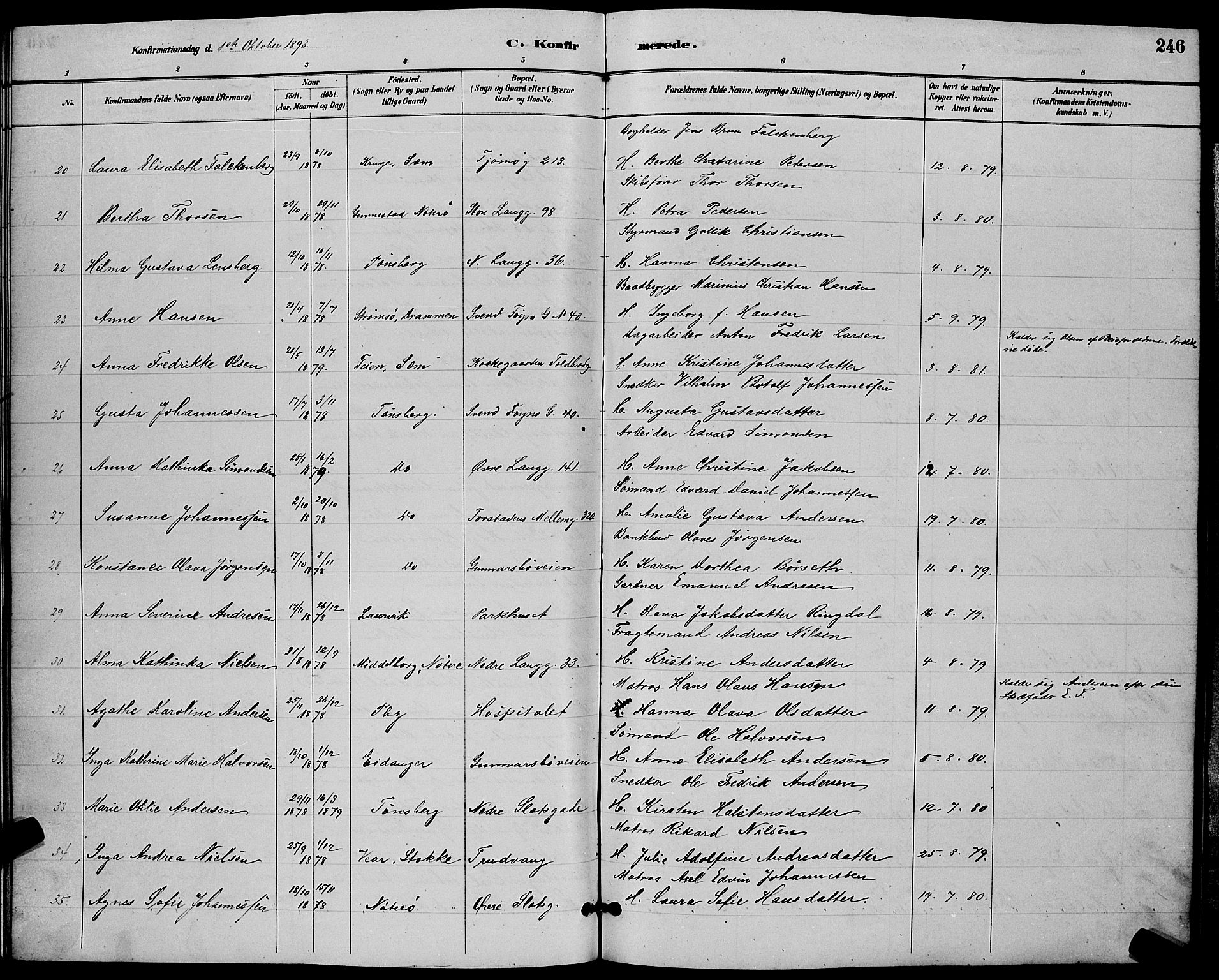 Tønsberg kirkebøker, SAKO/A-330/G/Ga/L0006: Parish register (copy) no. 6, 1885-1895, p. 246