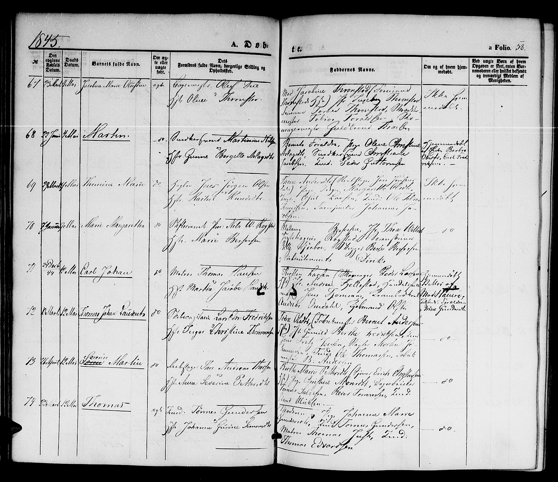 Kristiansand domprosti, SAK/1112-0006/F/Fb/L0010: Parish register (copy) no. B 10, 1843-1850, p. 58