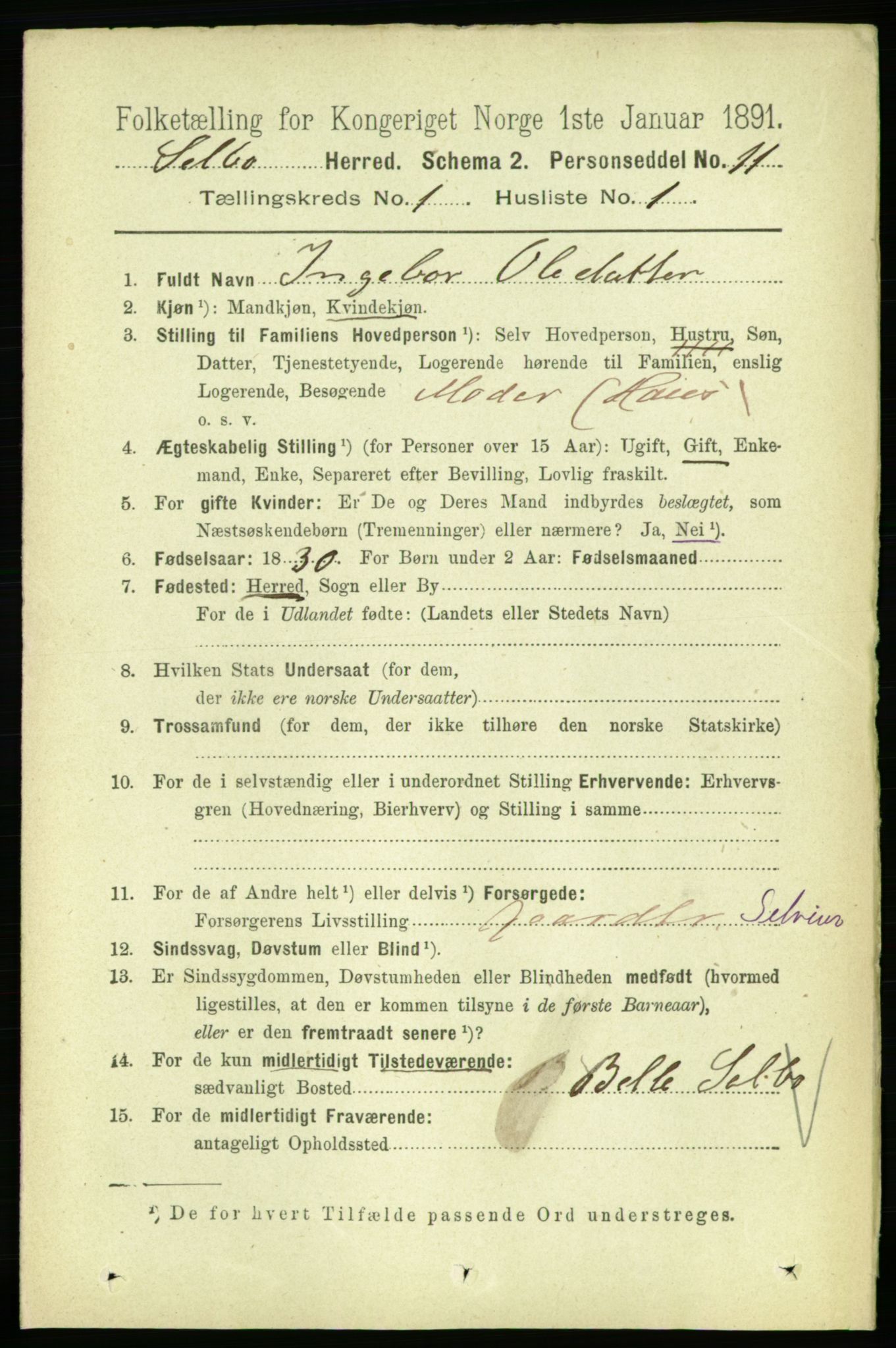 RA, 1891 census for 1664 Selbu, 1891, p. 75