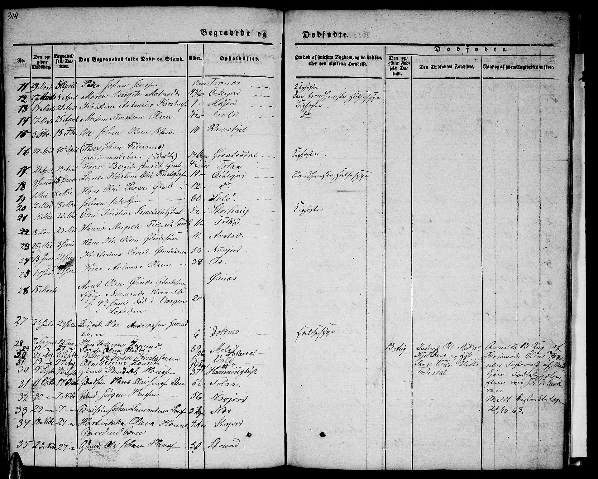 Ministerialprotokoller, klokkerbøker og fødselsregistre - Nordland, AV/SAT-A-1459/846/L0652: Parish register (copy) no. 846C02, 1841-1871, p. 314