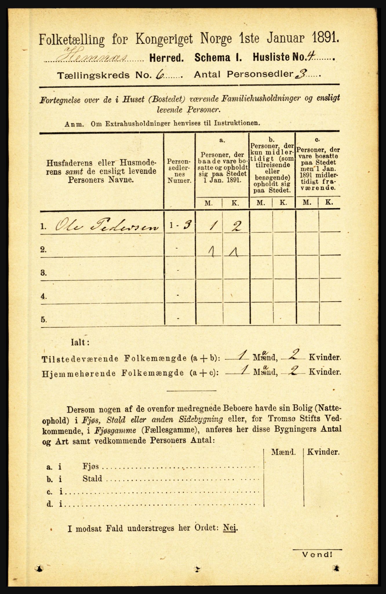 RA, 1891 census for 1832 Hemnes, 1891, p. 2892