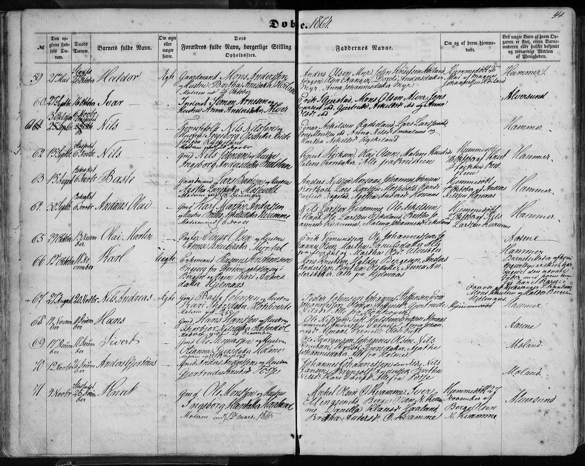 Hamre sokneprestembete, SAB/A-75501/H/Ha/Haa/Haaa/L0014: Parish register (official) no. A 14, 1858-1872, p. 41