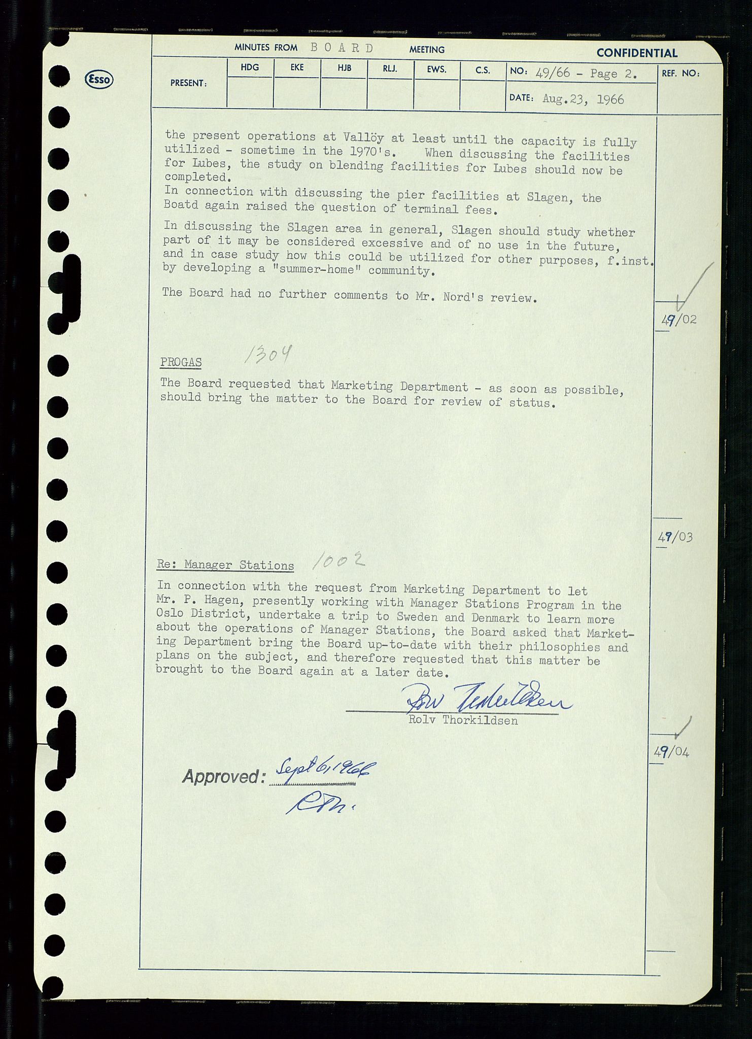 Pa 0982 - Esso Norge A/S, AV/SAST-A-100448/A/Aa/L0002/0002: Den administrerende direksjon Board minutes (styrereferater) / Den administrerende direksjon Board minutes (styrereferater), 1966, p. 104