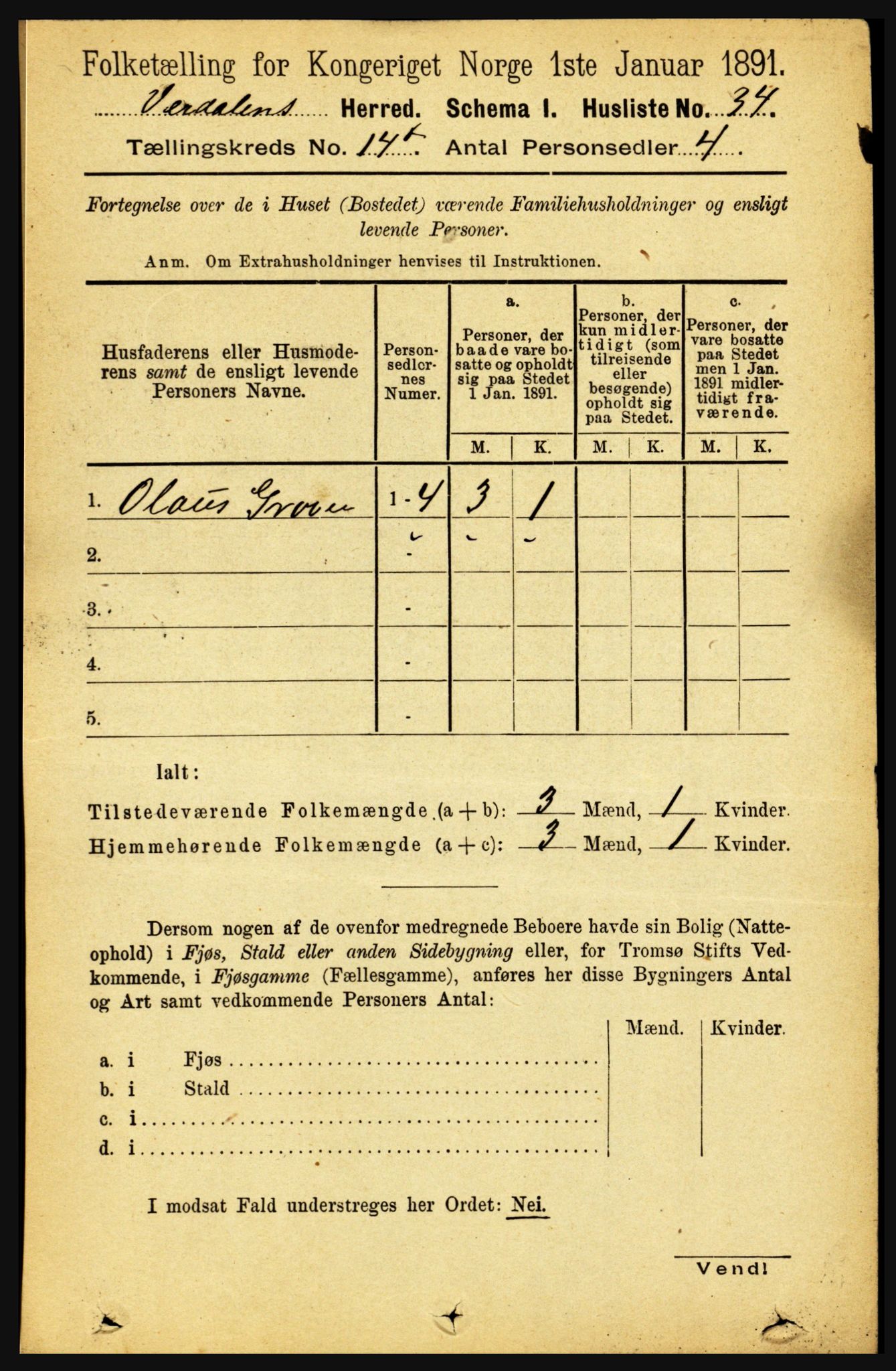 RA, 1891 census for 1721 Verdal, 1891, p. 7357