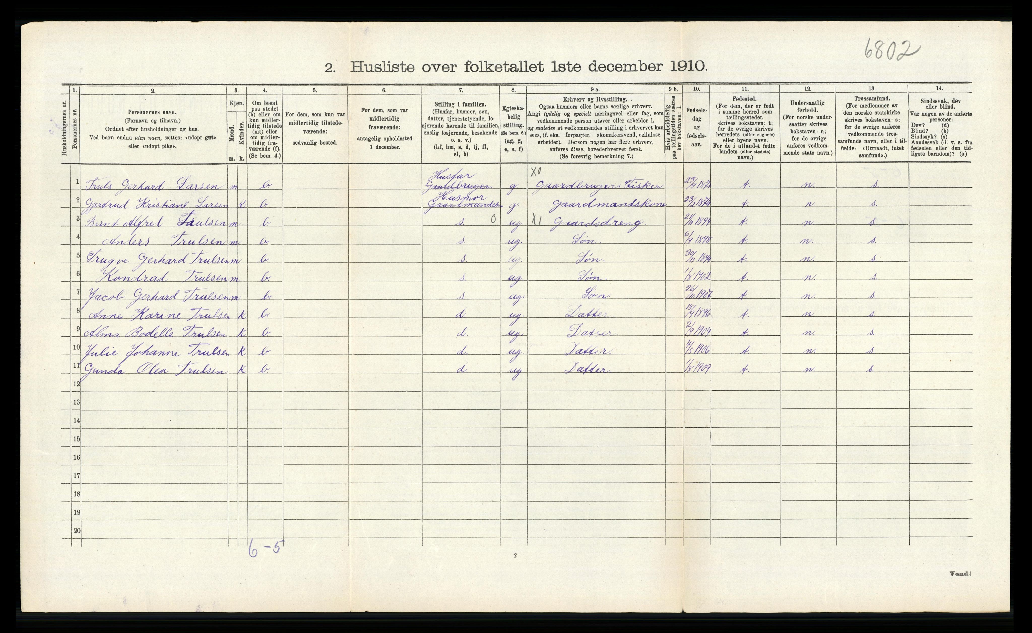 RA, 1910 census for Skudenes, 1910, p. 840