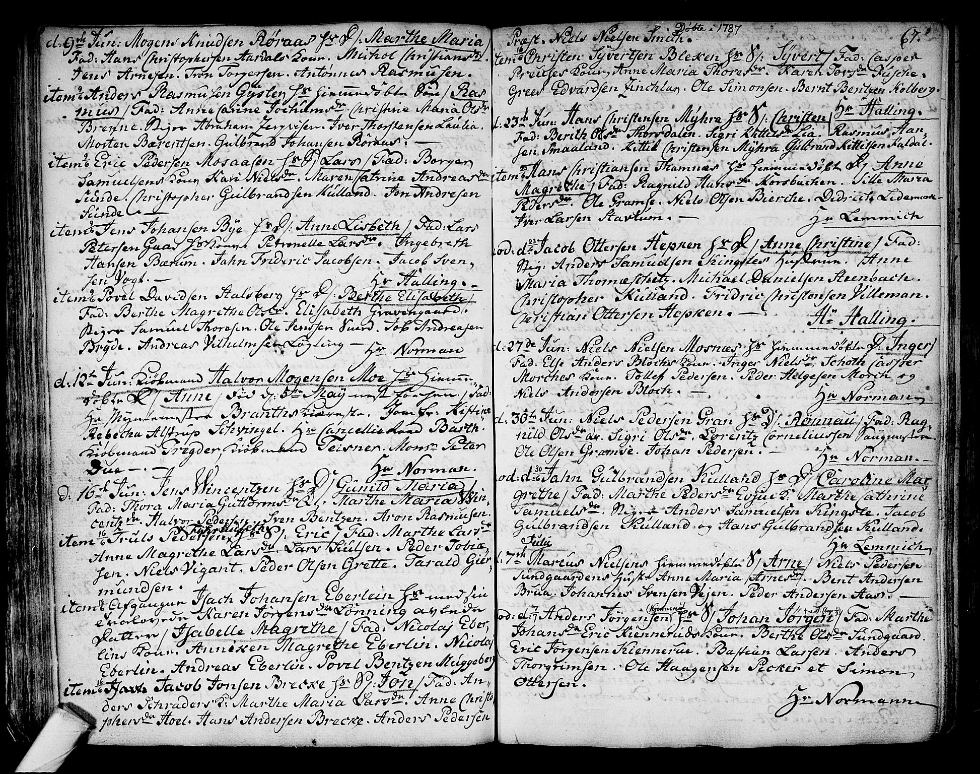 Kongsberg kirkebøker, SAKO/A-22/F/Fa/L0006: Parish register (official) no. I 6, 1783-1797, p. 67