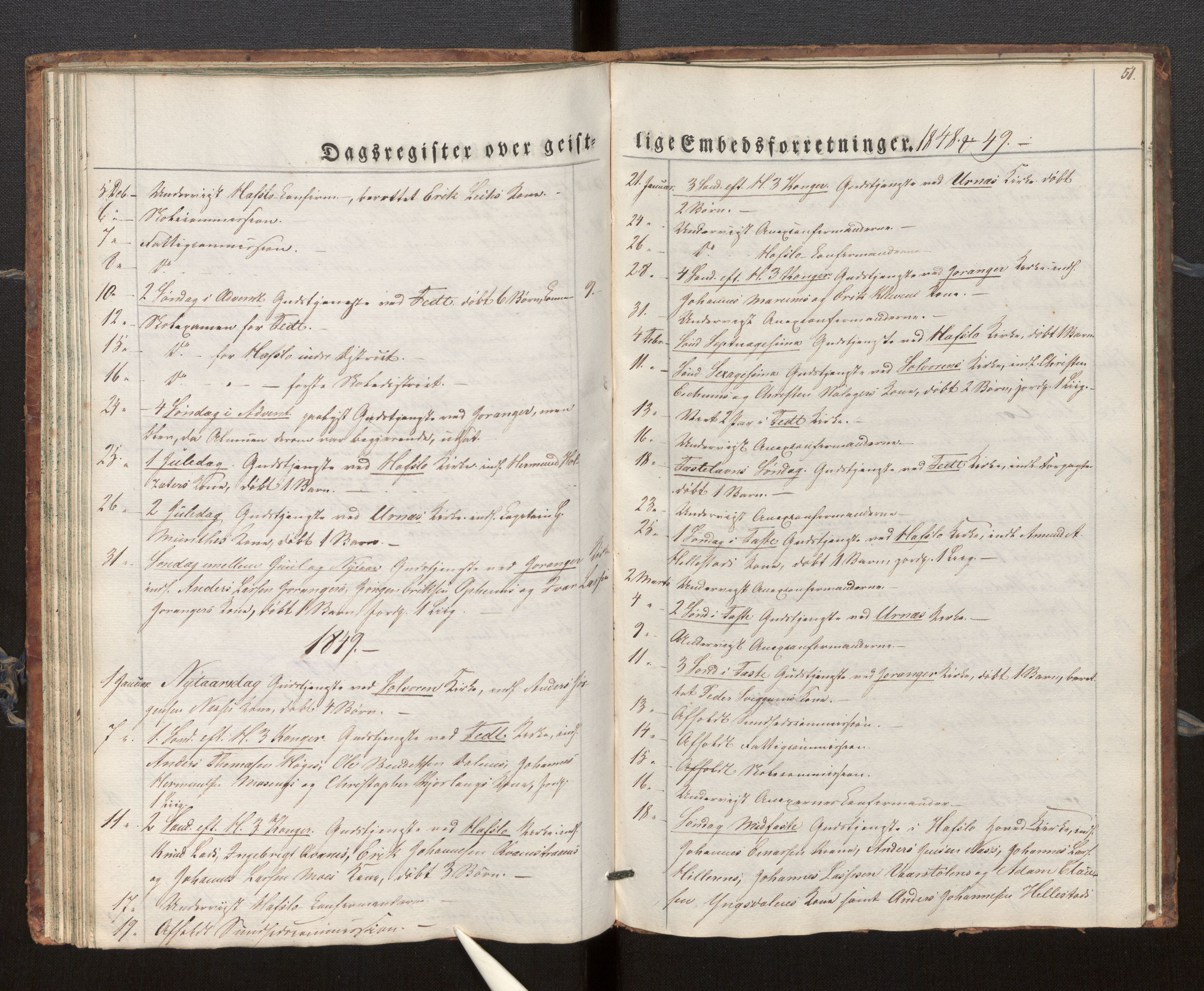 Hafslo sokneprestembete, SAB/A-80301/H/Haa/Haaf/L0001: Diary records no. F 1, 1834-1854, p. 51