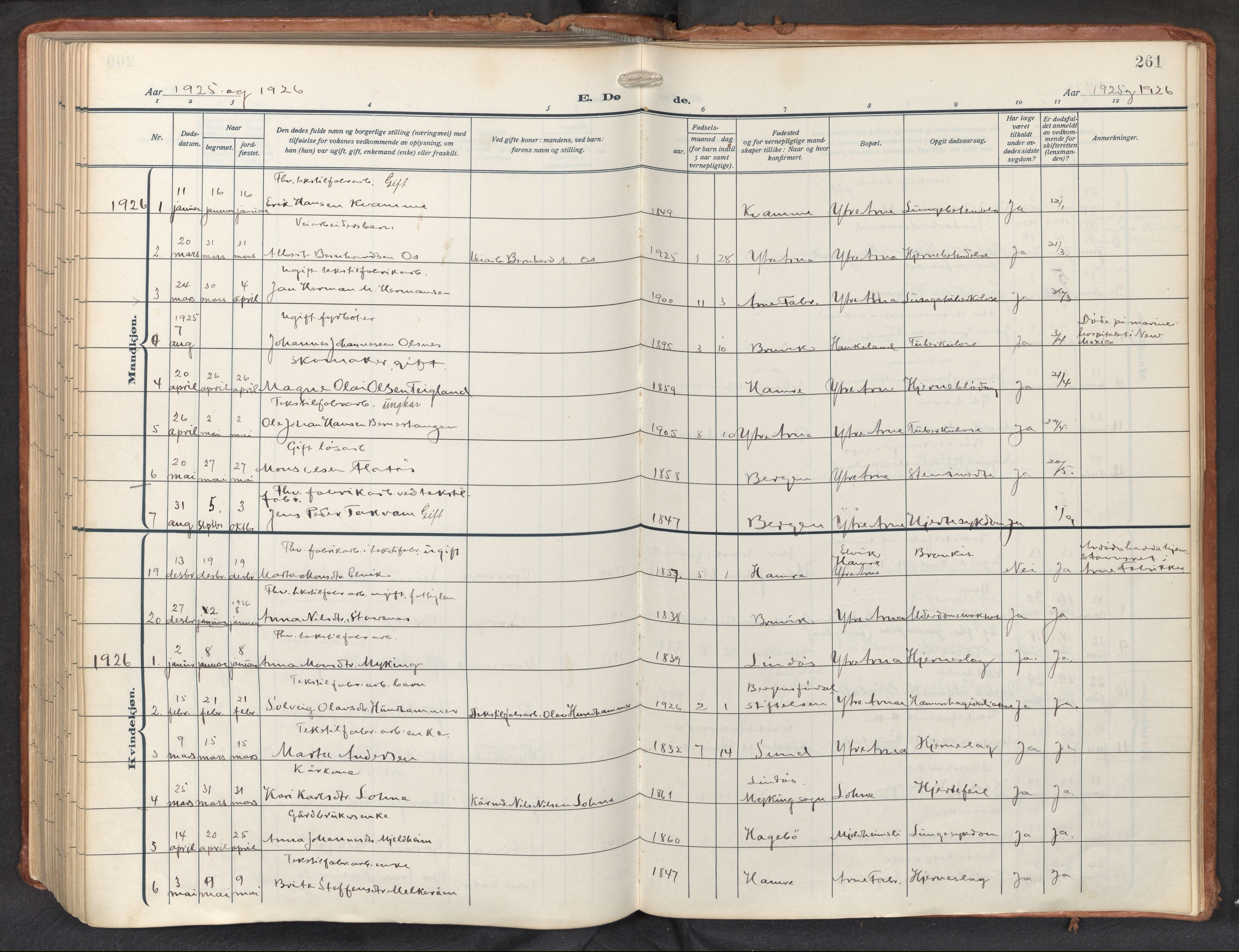 Haus sokneprestembete, AV/SAB-A-75601/H/Haa: Parish register (official) no. D 3, 1912-1927, p. 261