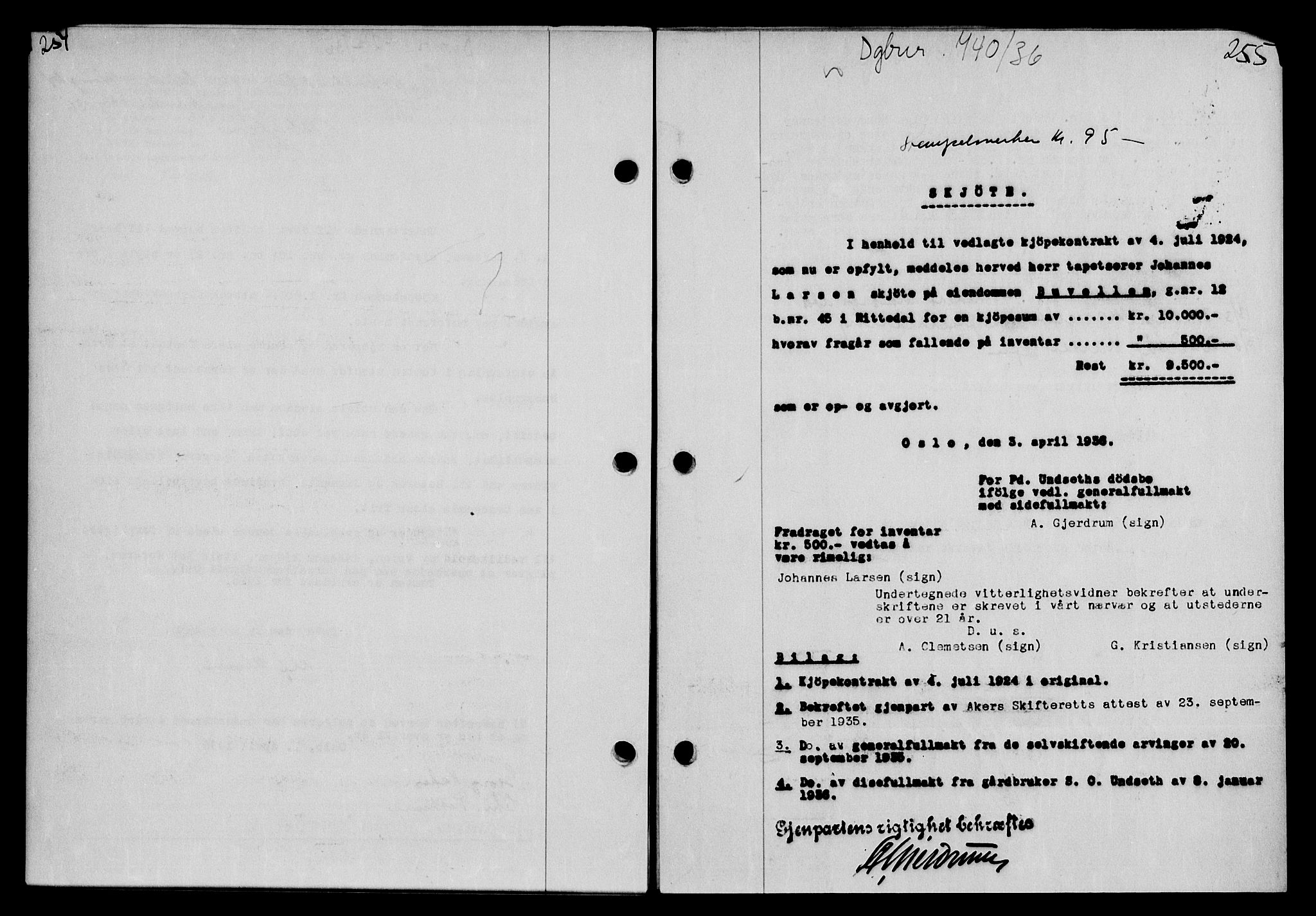 Nedre Romerike sorenskriveri, AV/SAO-A-10469/G/Gb/Gbb/L0001: Mortgage book no. A1, 1936-1936, Diary no: : 740/1936