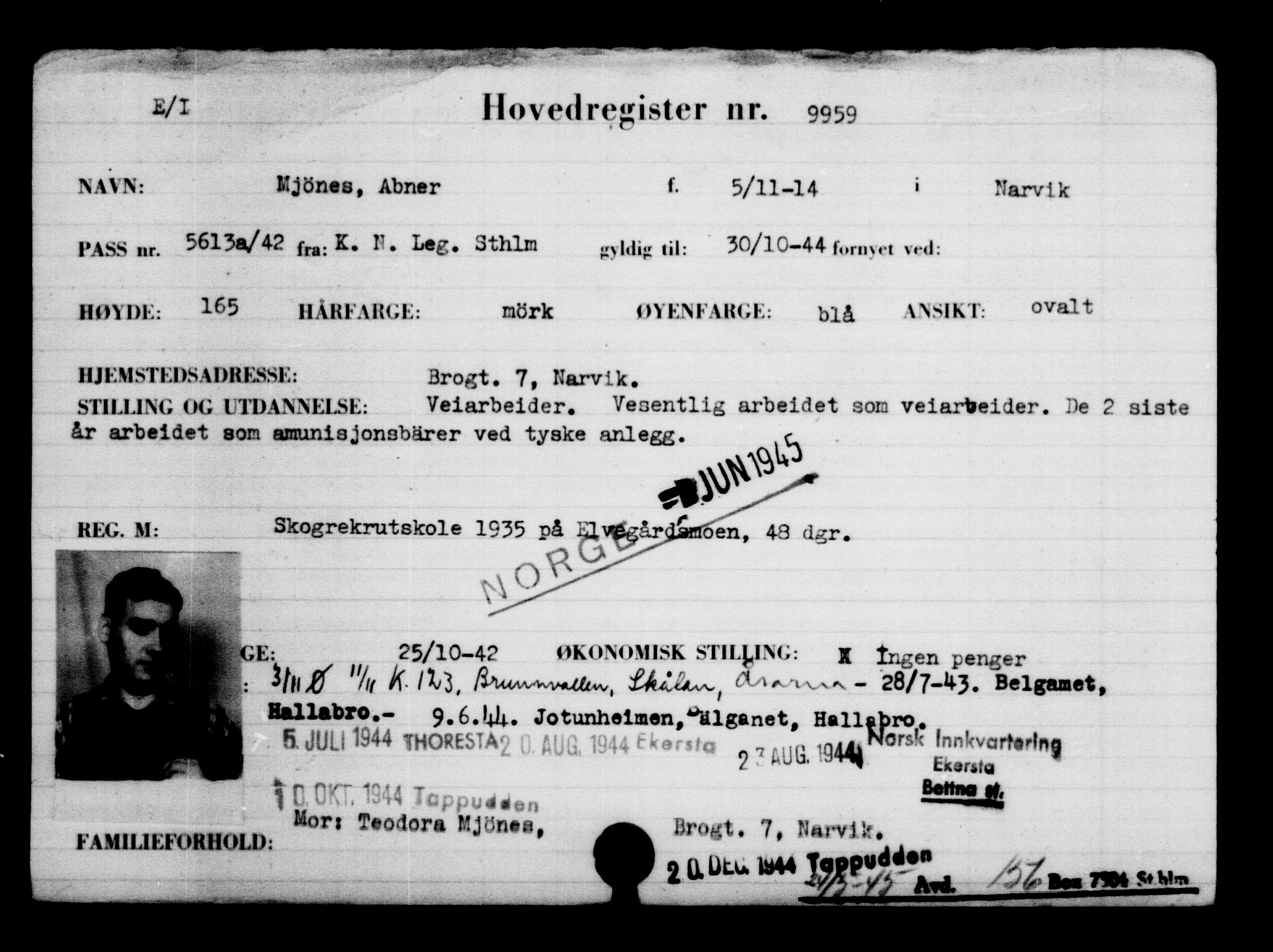 Utenriksstasjonene, Legasjonen i Stockholm, Flyktningkontoret, AV/RA-S-6753/V/Va/L0006: Kjesäterkartoteket, flyktninger med registreringsnr. 9400-12711, 1940-1945, p. 634
