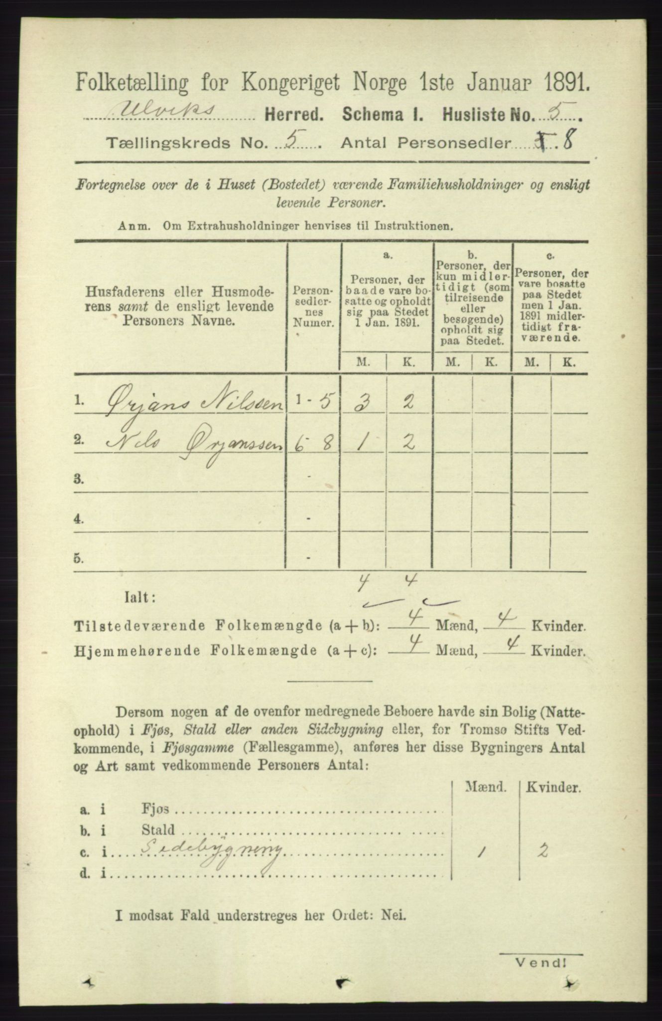 RA, 1891 census for 1233 Ulvik, 1891, p. 1327