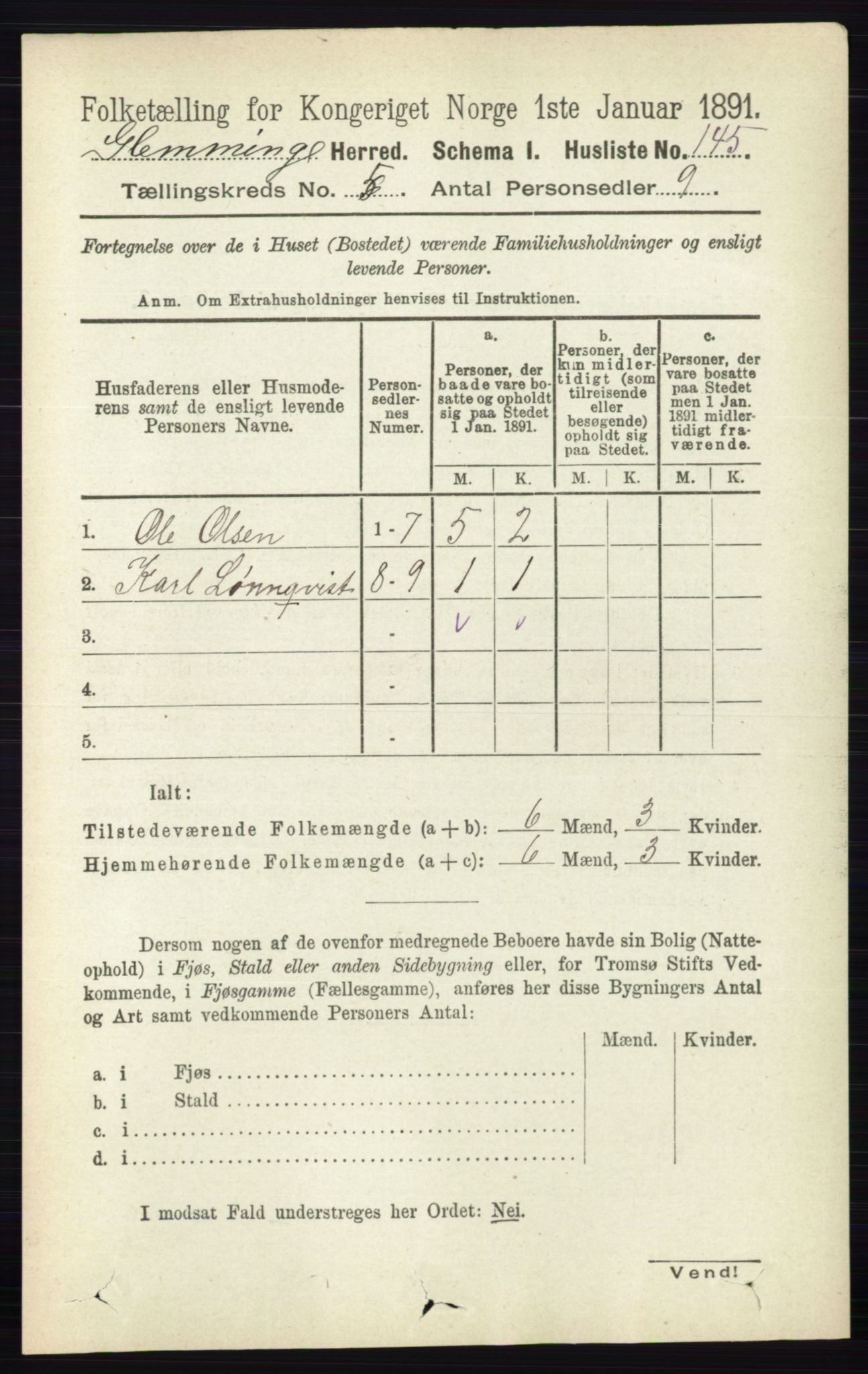 RA, 1891 census for 0132 Glemmen, 1891, p. 6042