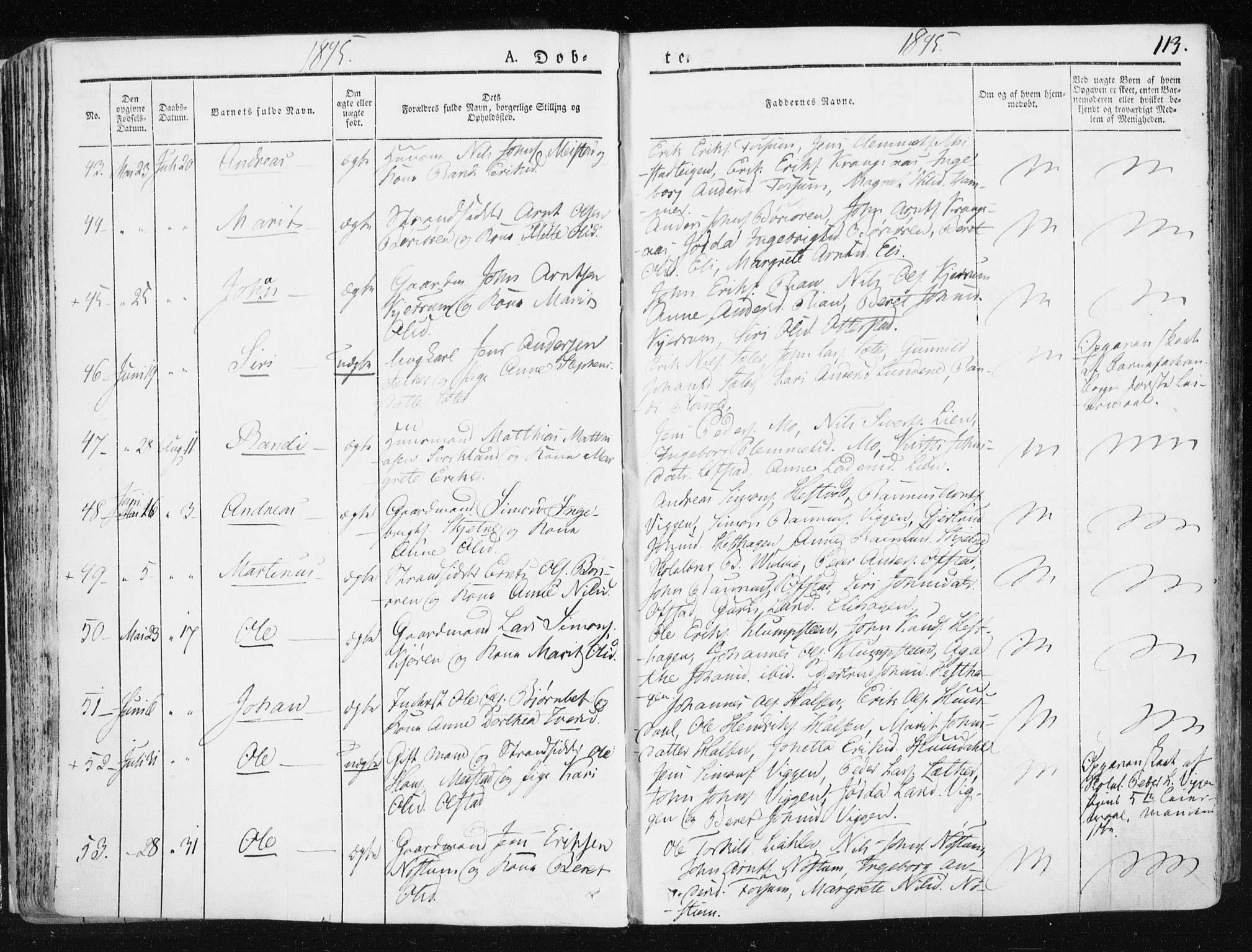 Ministerialprotokoller, klokkerbøker og fødselsregistre - Sør-Trøndelag, AV/SAT-A-1456/665/L0771: Parish register (official) no. 665A06, 1830-1856, p. 113