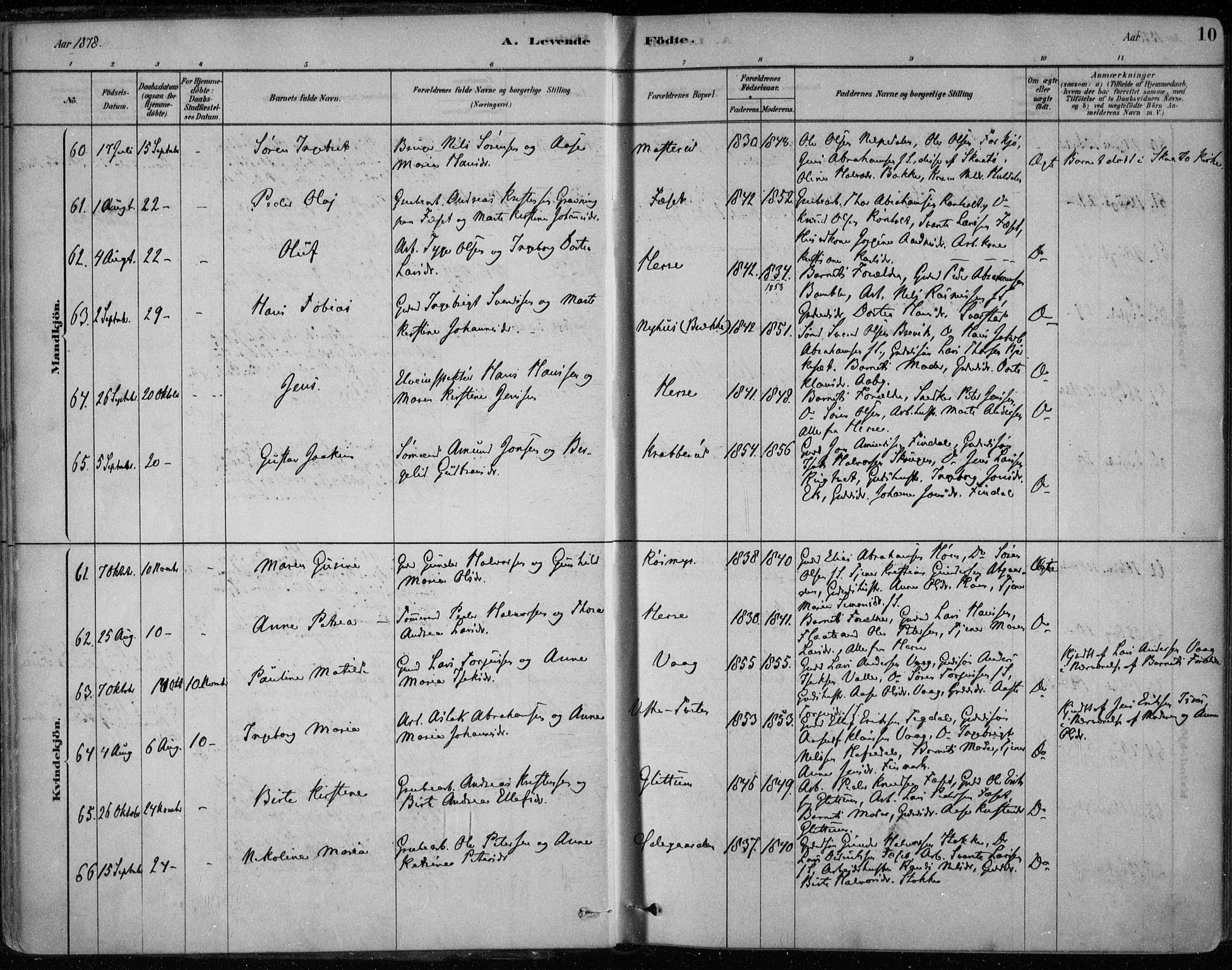 Bamble kirkebøker, AV/SAKO-A-253/F/Fa/L0007: Parish register (official) no. I 7, 1878-1888, p. 10