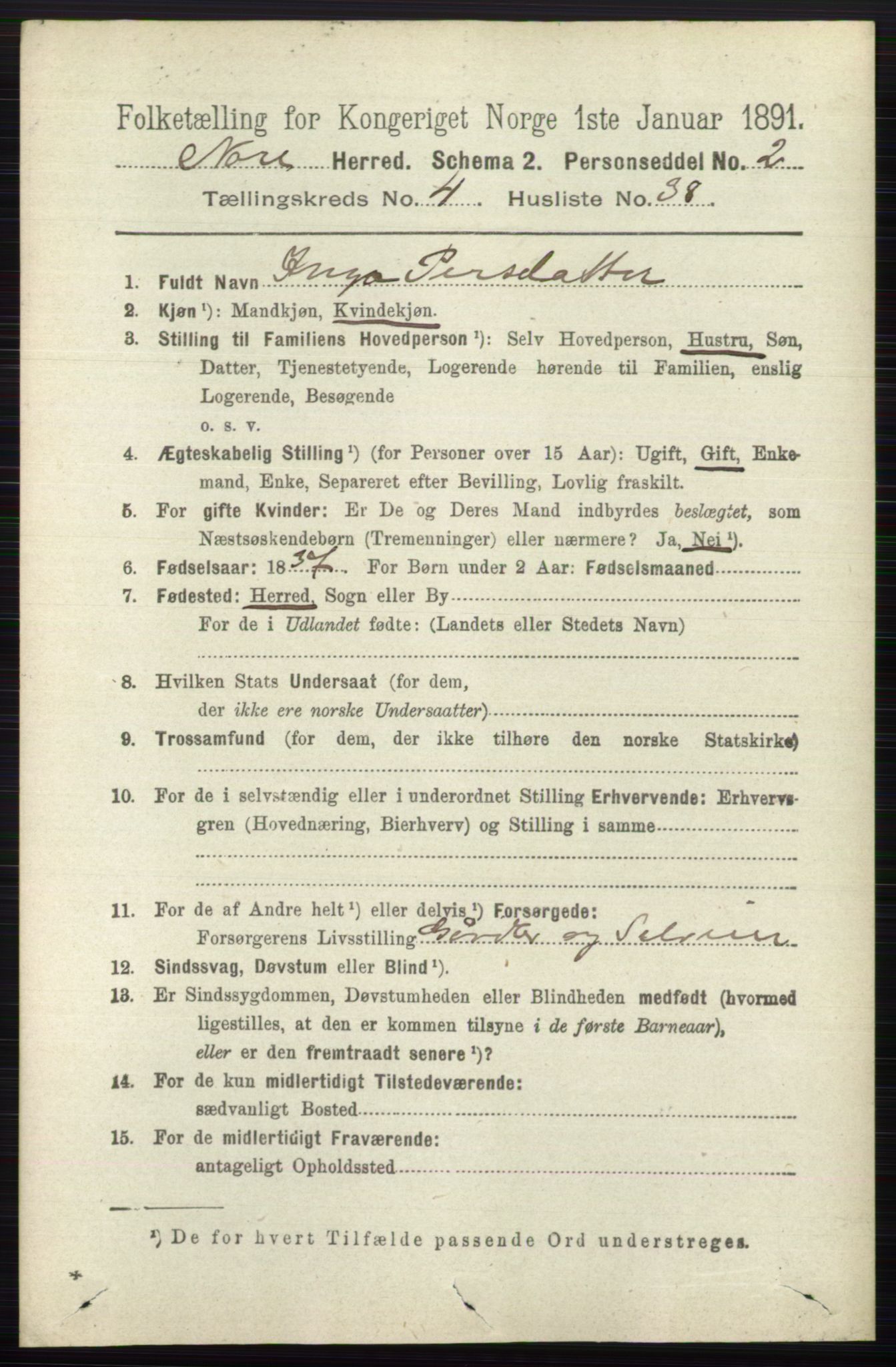 RA, 1891 census for 0633 Nore, 1891, p. 1489