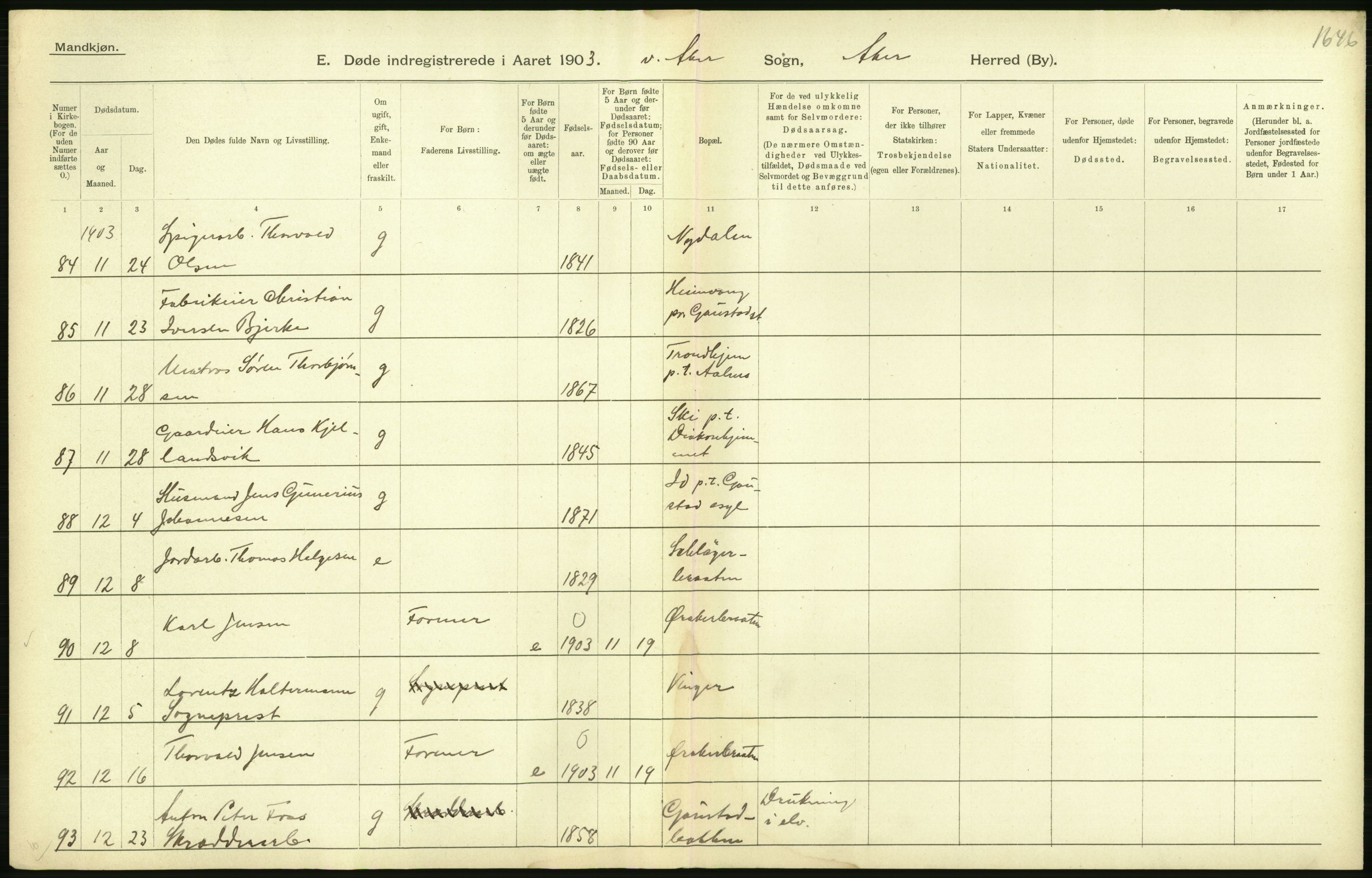 Statistisk sentralbyrå, Sosiodemografiske emner, Befolkning, AV/RA-S-2228/D/Df/Dfa/Dfaa/L0002: Akershus amt: Fødte, gifte, døde, 1903, p. 538