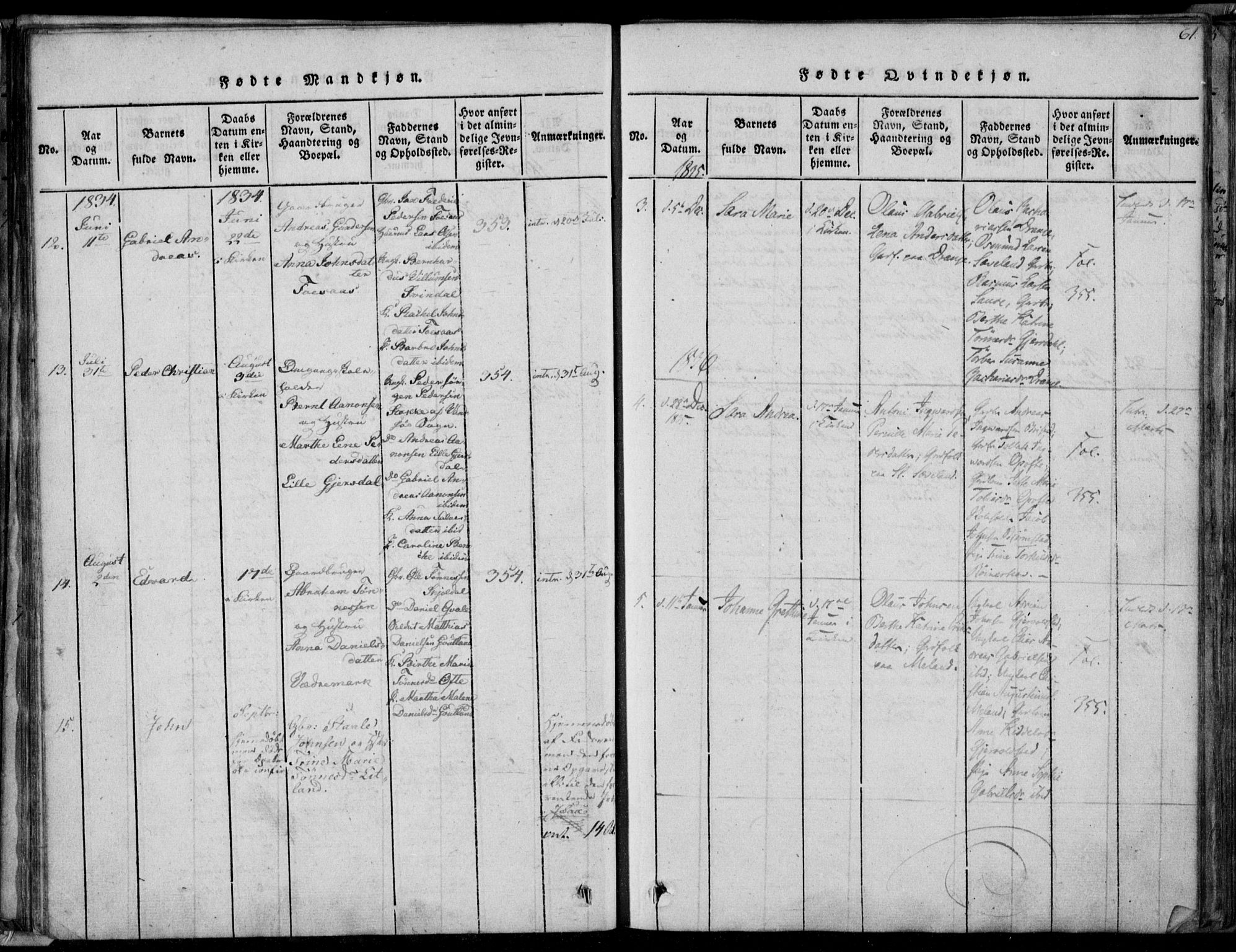 Herad sokneprestkontor, AV/SAK-1111-0018/F/Fa/Faa/L0003: Parish register (official) no. A 3, 1816-1844, p. 61