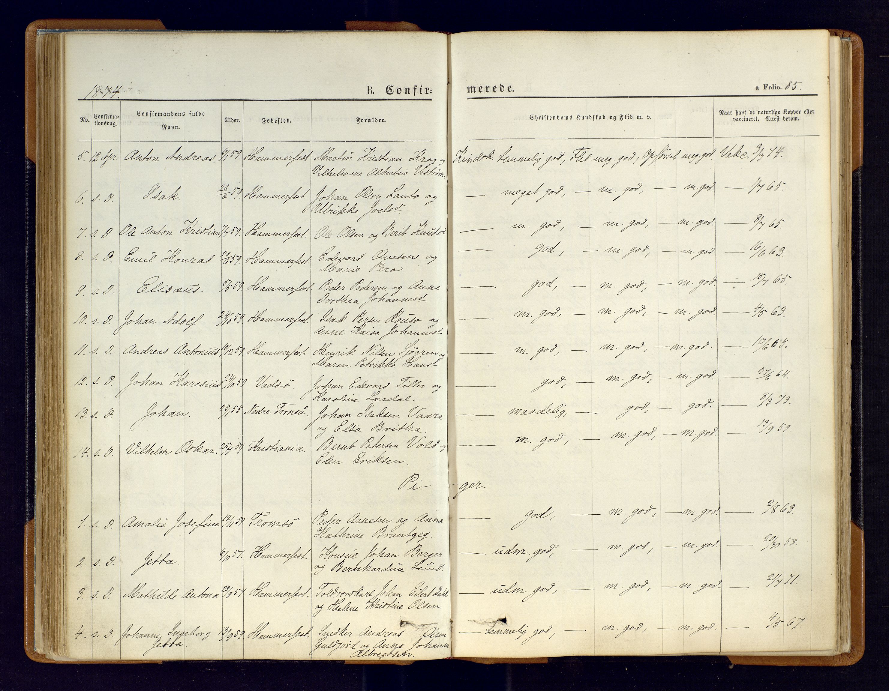 Hammerfest sokneprestkontor, SATØ/S-1347/H/Ha/L0006.kirke: Parish register (official) no. 6, 1869-1877, p. 85