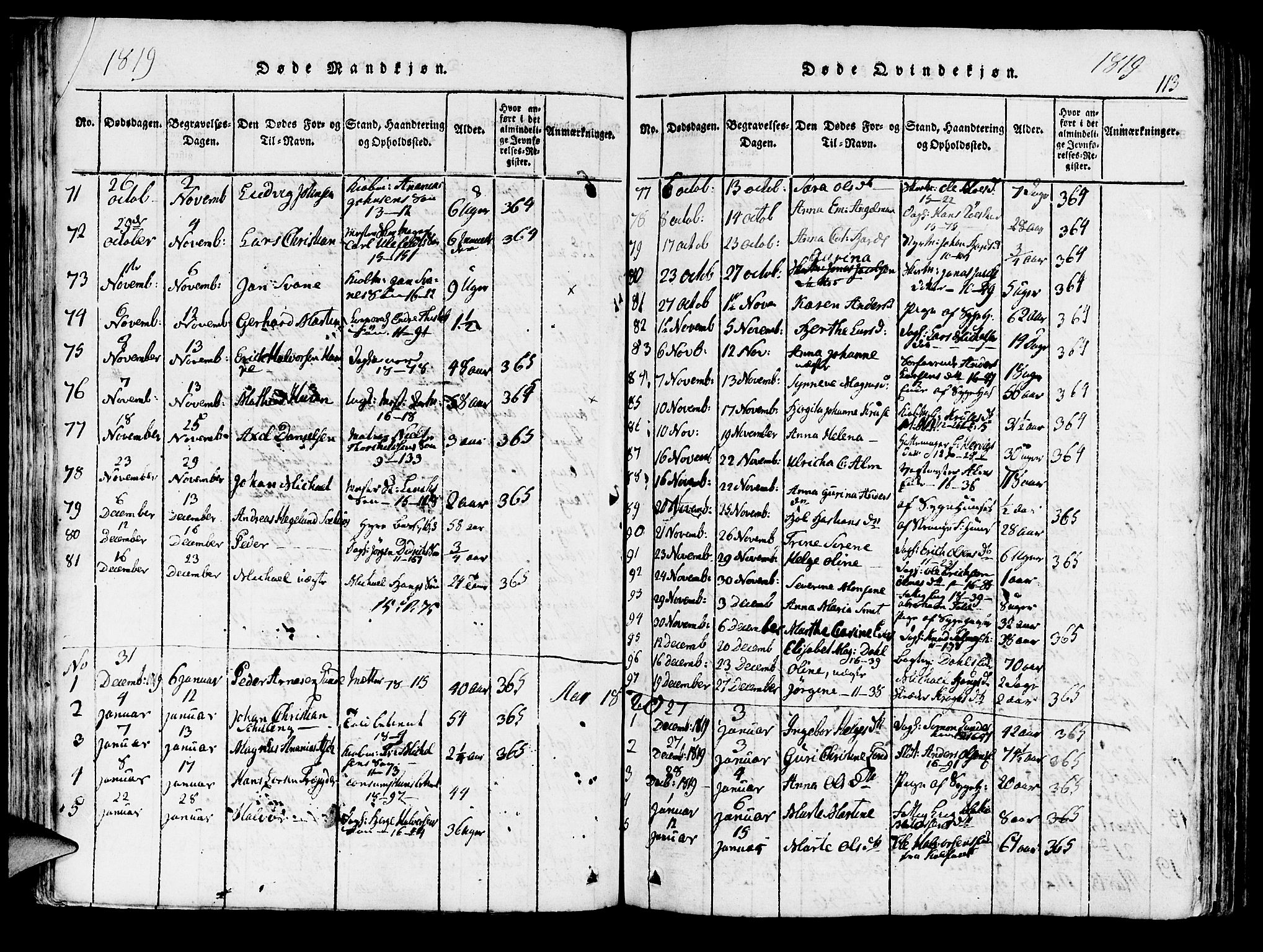 Domkirken sokneprestembete, AV/SAB-A-74801/H/Haa/L0010: Parish register (official) no. A 10, 1816-1821, p. 113