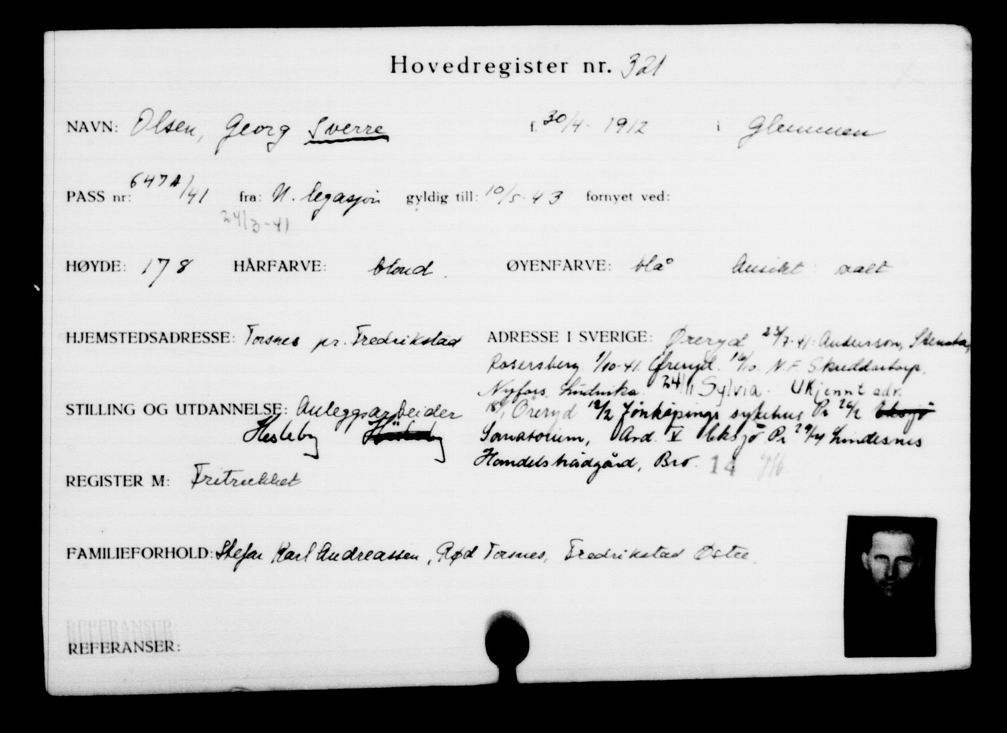 Utenriksstasjonene, Legasjonen i Stockholm, Flyktningkontoret, AV/RA-S-6753/V/Va/L0001: Kjesäterkartoteket, flyktninger med registreringsnr. 1-1000, 1940-1945, p. 512
