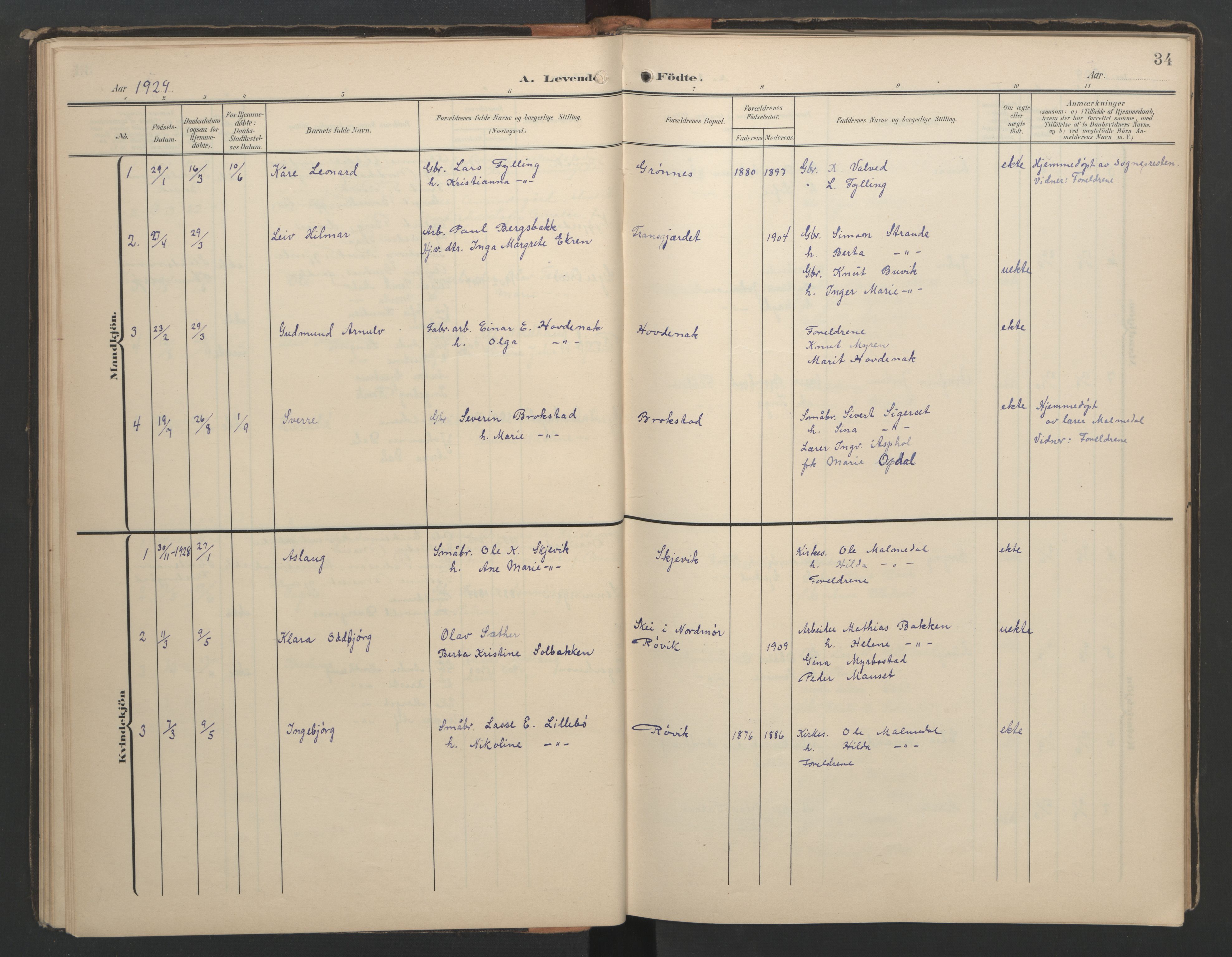 Ministerialprotokoller, klokkerbøker og fødselsregistre - Møre og Romsdal, AV/SAT-A-1454/556/L0677: Parish register (copy) no. 556C01, 1907-1953, p. 34