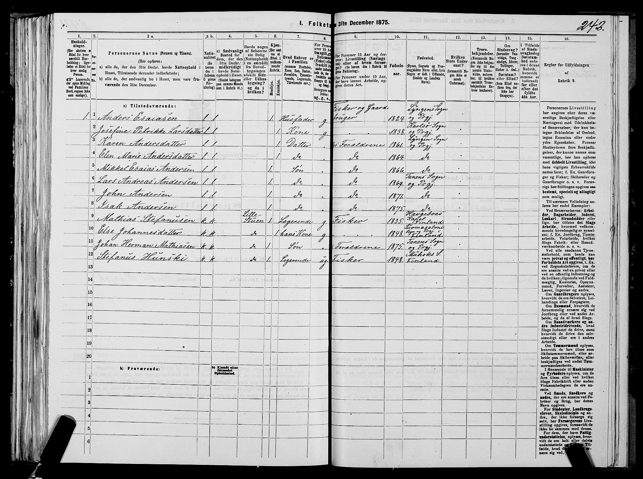 SATØ, 1875 census for 2025P Tana, 1875, p. 1242
