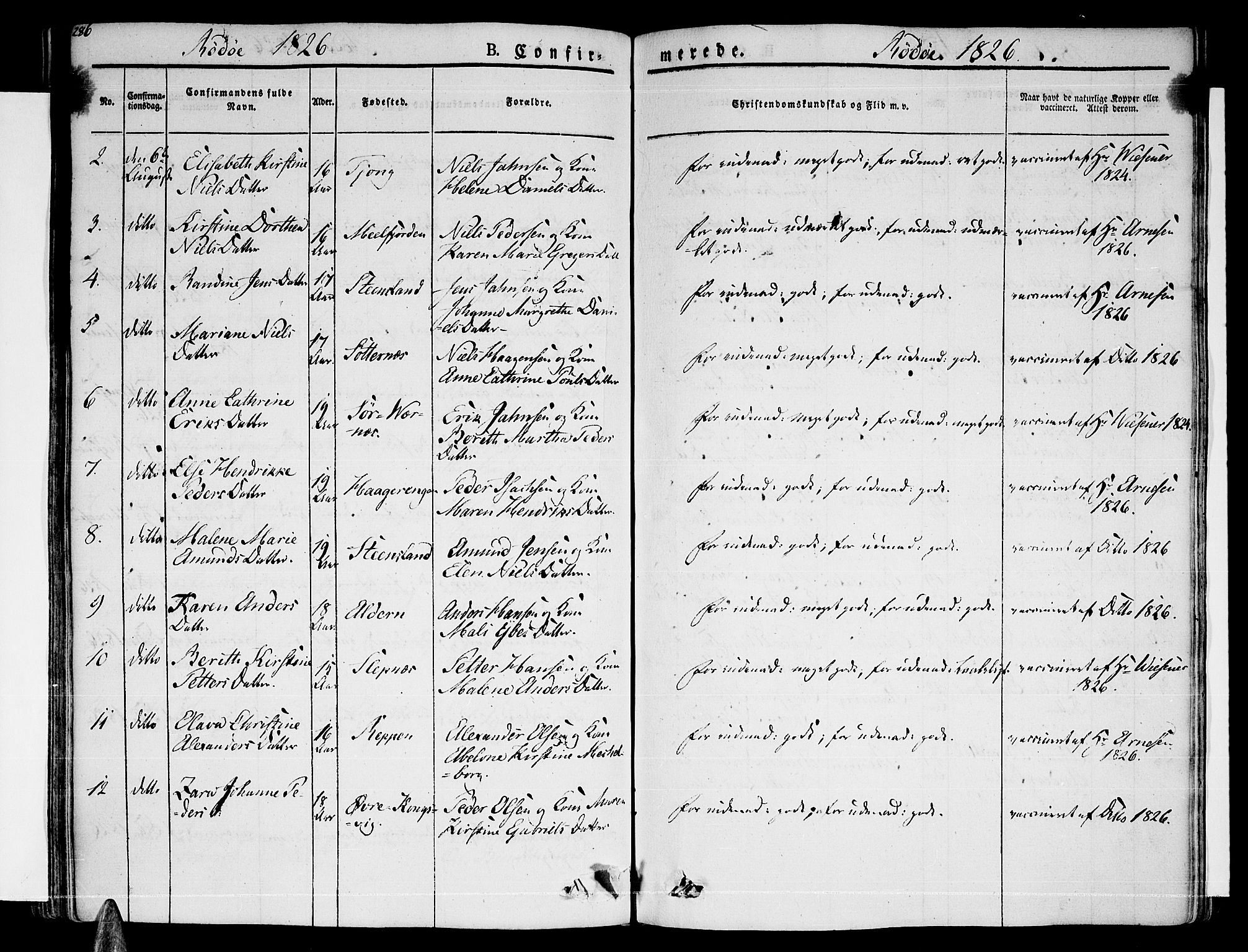 Ministerialprotokoller, klokkerbøker og fødselsregistre - Nordland, AV/SAT-A-1459/841/L0598: Parish register (official) no. 841A06 /1, 1825-1844, p. 286