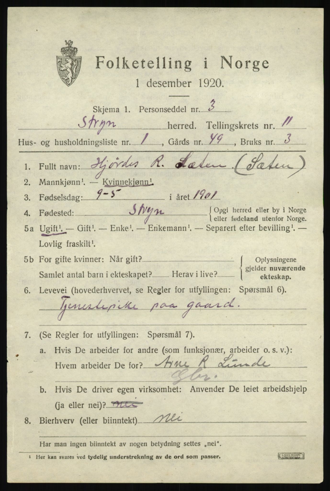 SAB, 1920 census for Stryn, 1920, p. 5204