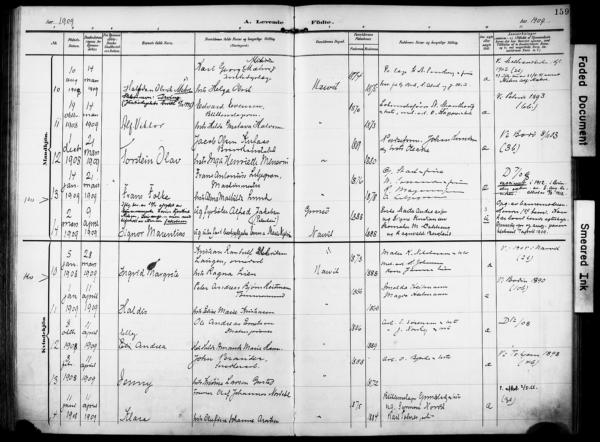 Ministerialprotokoller, klokkerbøker og fødselsregistre - Nordland, SAT/A-1459/871/L0994: Parish register (official) no. 871A10, 1902-1910, p. 159