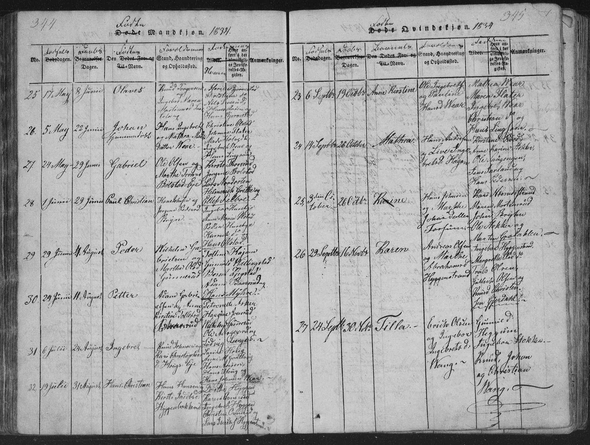 Røyken kirkebøker, AV/SAKO-A-241/G/Ga/L0003: Parish register (copy) no. 3, 1814-1856, p. 344-345