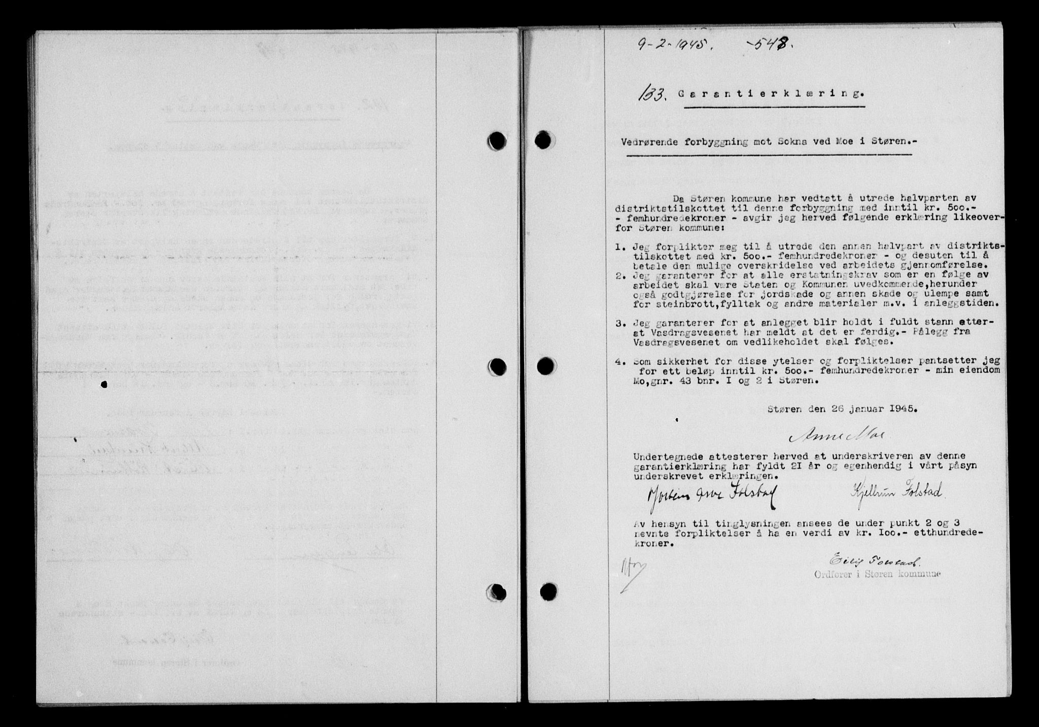 Gauldal sorenskriveri, SAT/A-0014/1/2/2C/L0058: Mortgage book no. 63, 1944-1945, Diary no: : 133/1945