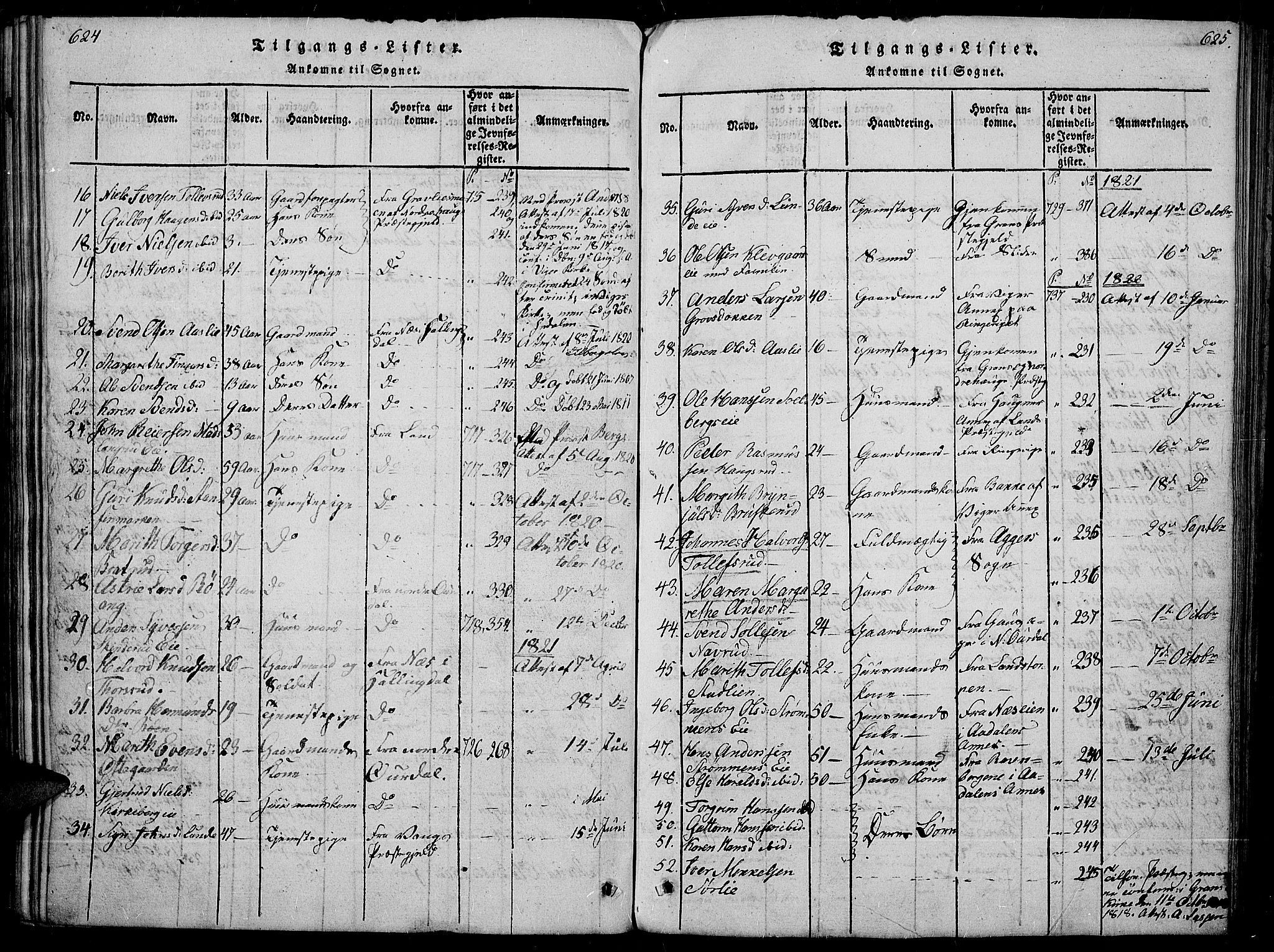Sør-Aurdal prestekontor, SAH/PREST-128/H/Ha/Haa/L0002: Parish register (official) no. 2, 1815-1840, p. 624-625