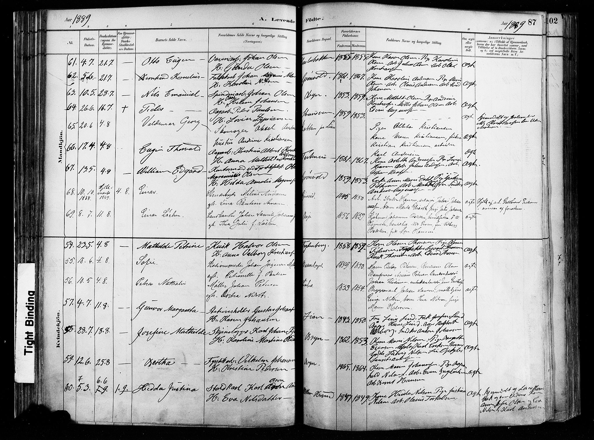 Østre Aker prestekontor Kirkebøker, SAO/A-10840/F/Fa/L0008: Parish register (official) no. I 8, 1883-1894, p. 87