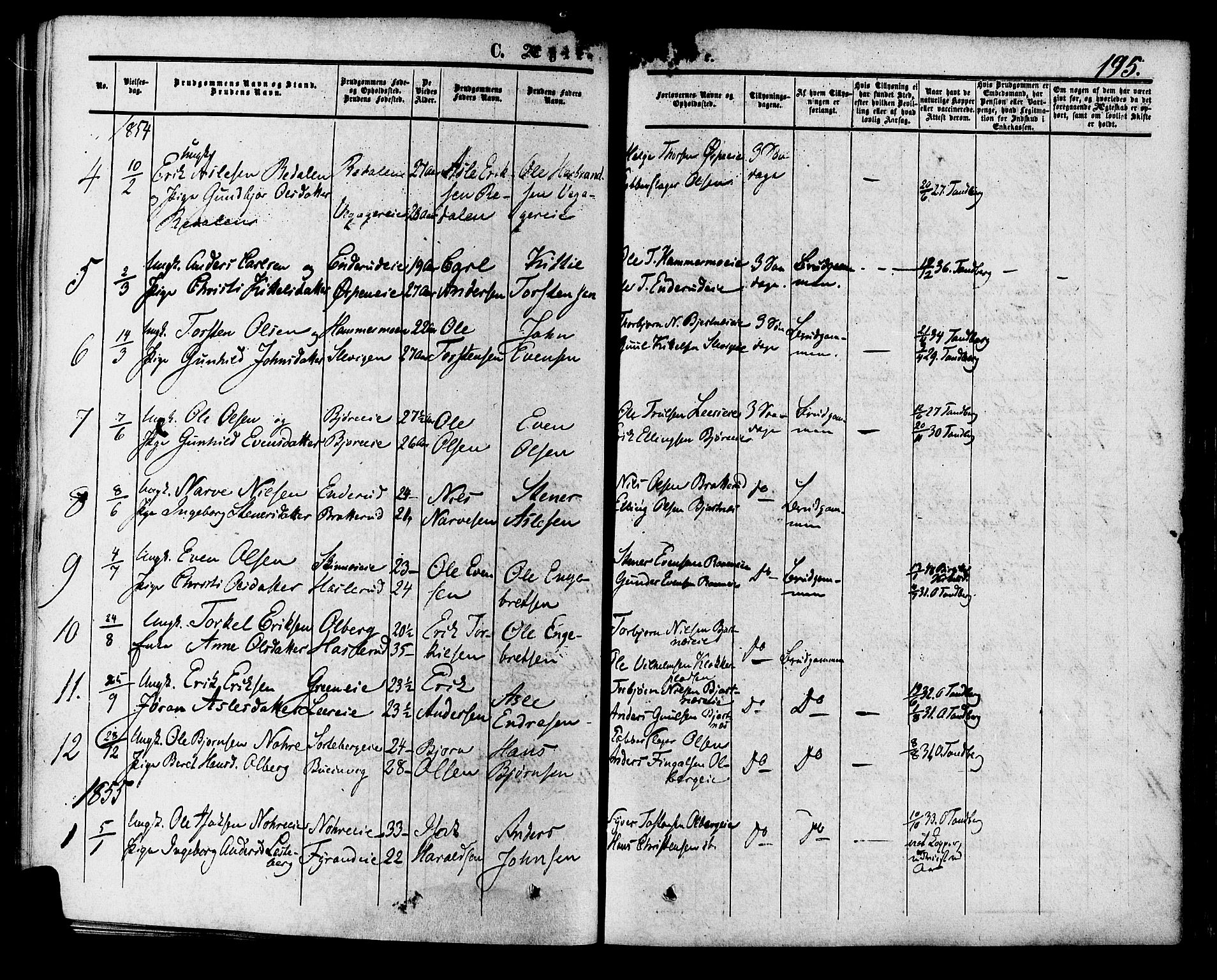 Krødsherad kirkebøker, SAKO/A-19/F/Fa/L0003: Parish register (official) no. 3, 1851-1872, p. 195