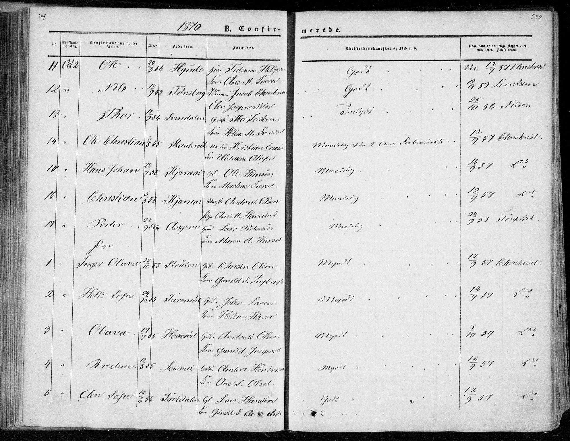 Andebu kirkebøker, AV/SAKO-A-336/F/Fa/L0005: Parish register (official) no. 5, 1857-1870, p. 349-350