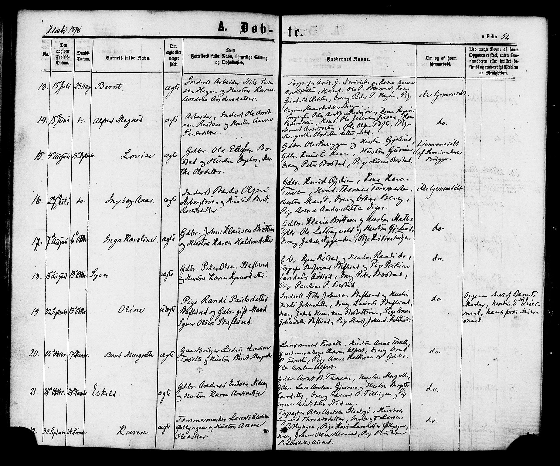 Ministerialprotokoller, klokkerbøker og fødselsregistre - Sør-Trøndelag, SAT/A-1456/618/L0442: Parish register (official) no. 618A06 /1, 1863-1879, p. 52