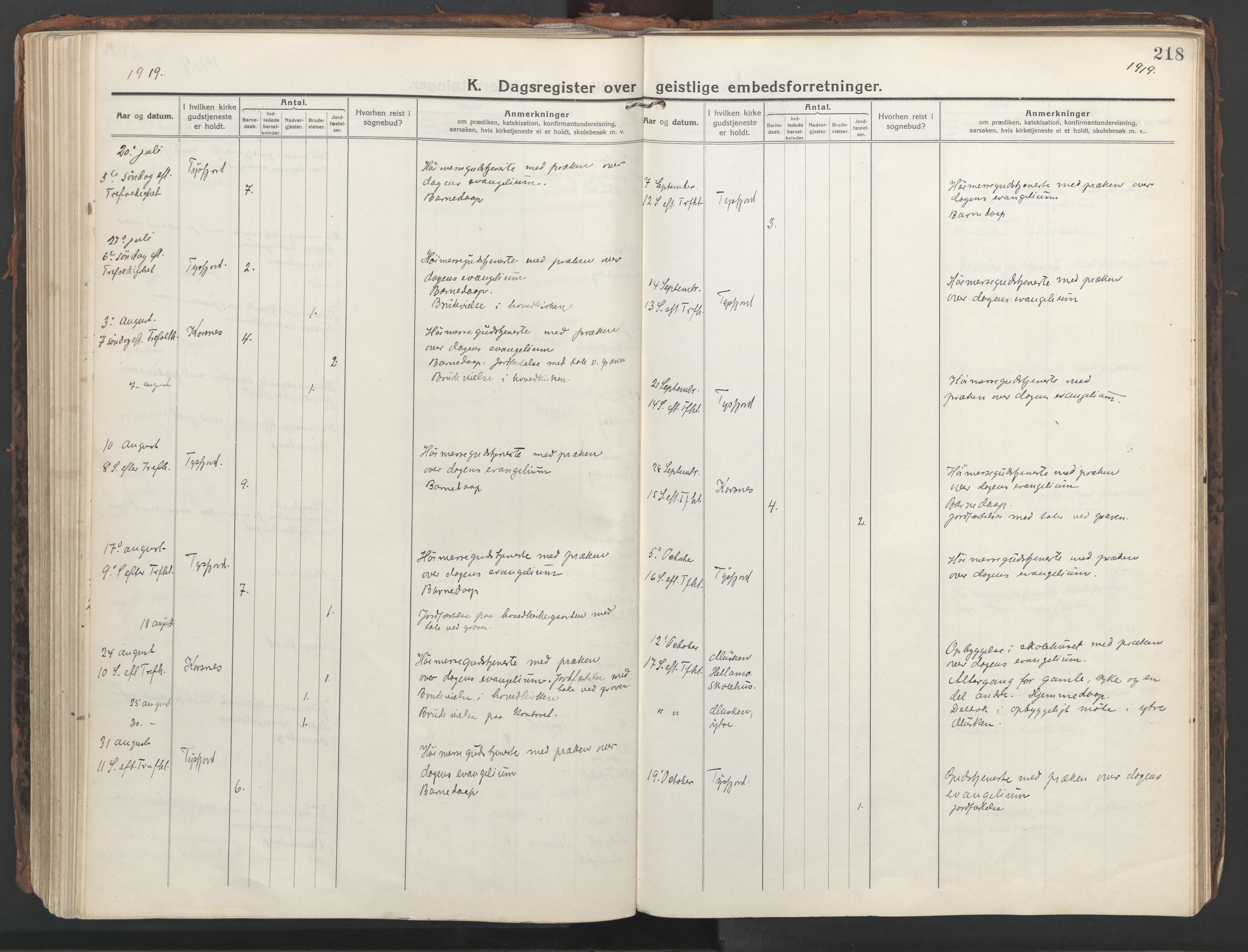 Ministerialprotokoller, klokkerbøker og fødselsregistre - Nordland, AV/SAT-A-1459/861/L0872: Parish register (official) no. 861A07, 1915-1924, p. 218