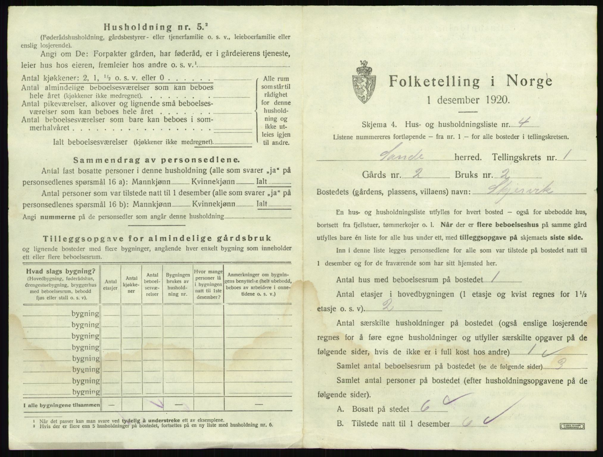 SAKO, 1920 census for Sande, 1920, p. 45