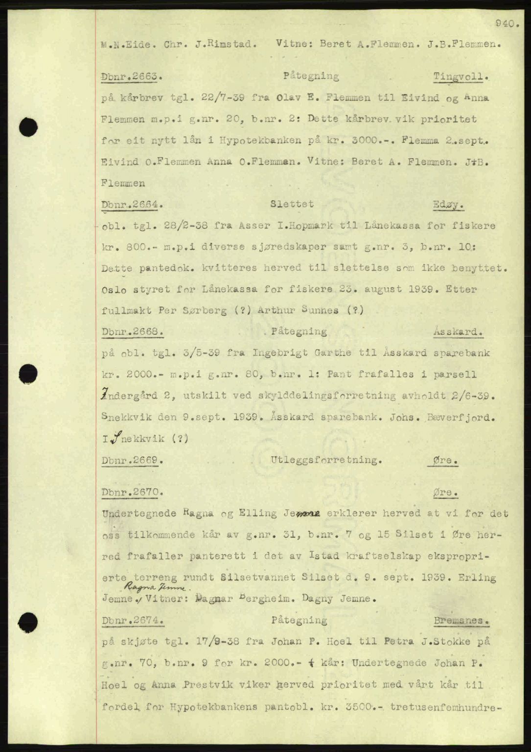 Nordmøre sorenskriveri, AV/SAT-A-4132/1/2/2Ca: Mortgage book no. C80, 1936-1939, Diary no: : 2663/1939